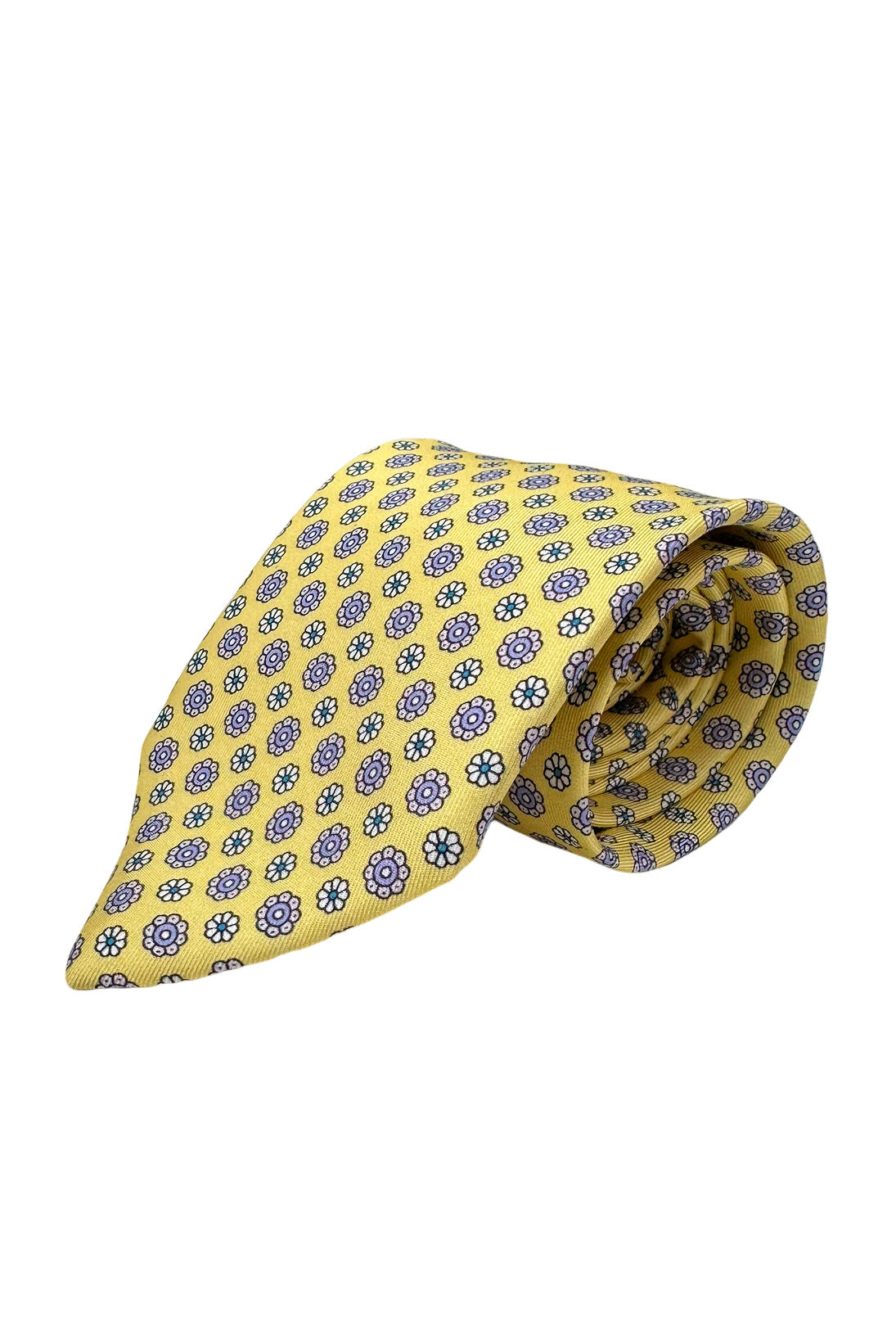 Cravatta uomo gialla 9cm fantasia in pura seta cucita a mano.