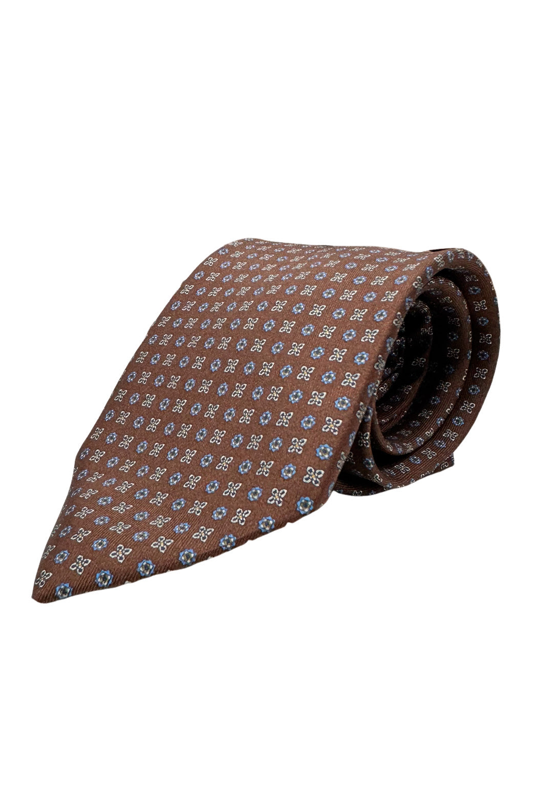 Cravatta uomo Marrone fantasia in pura seta cucita a mano costruzione 3 pieghe larghezza 9cm