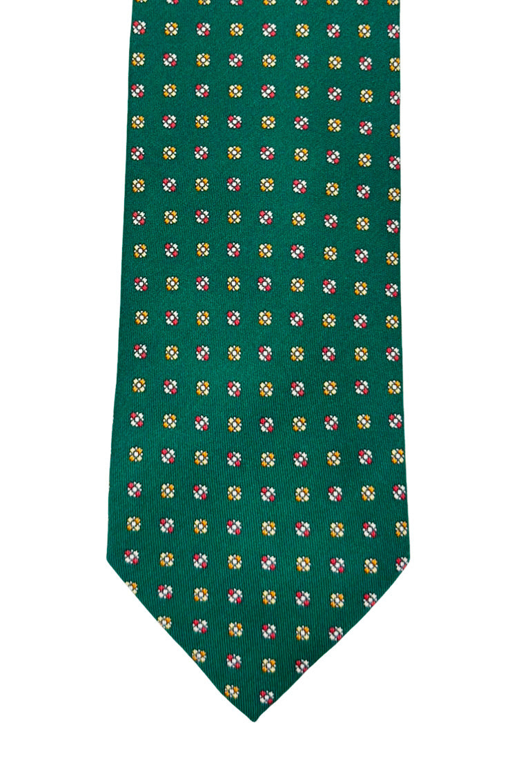 Cravatta uomo verde 9cm fantasia in pura seta cucita a mano.