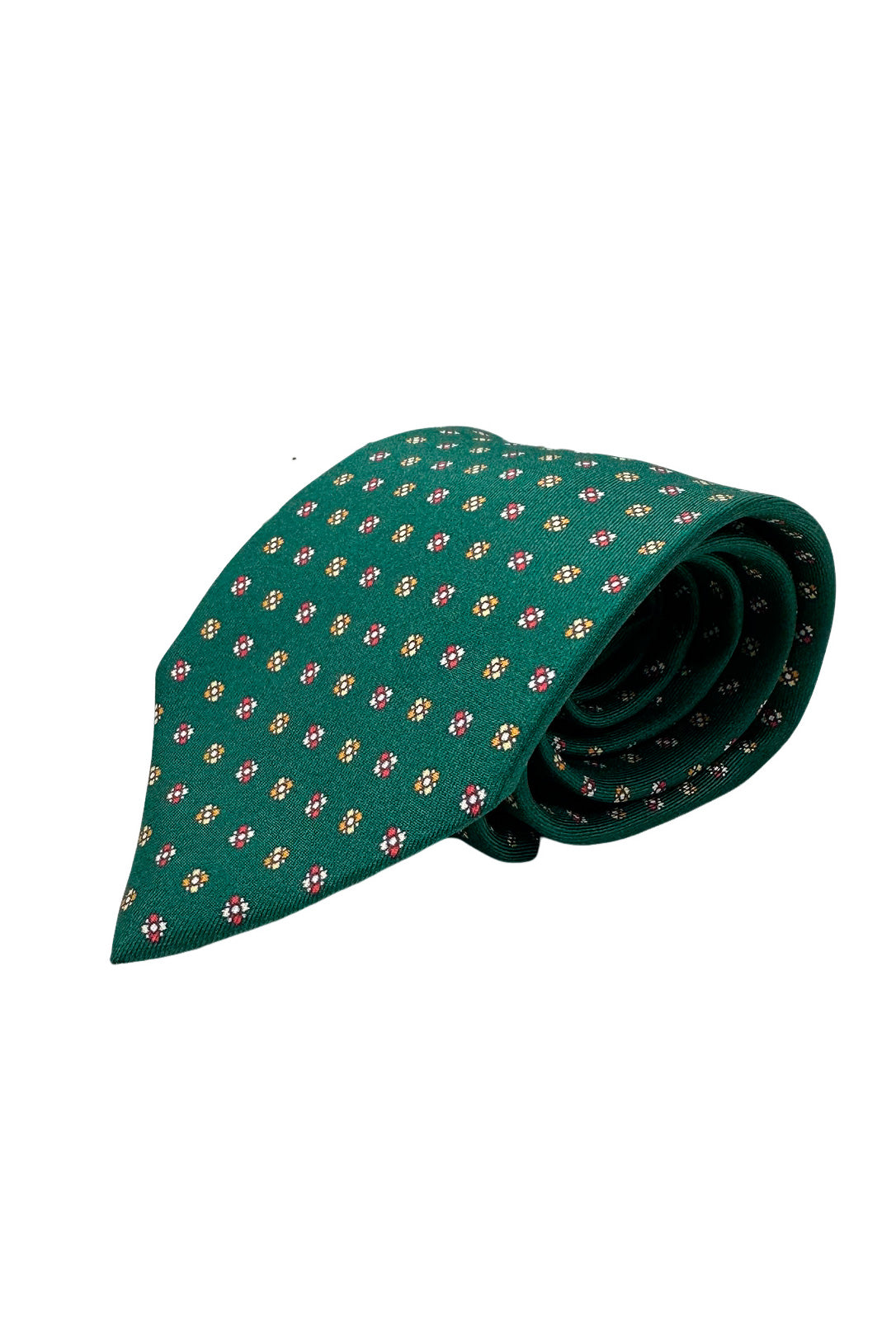 Cravatta uomo verde 9cm fantasia in pura seta cucita a mano.