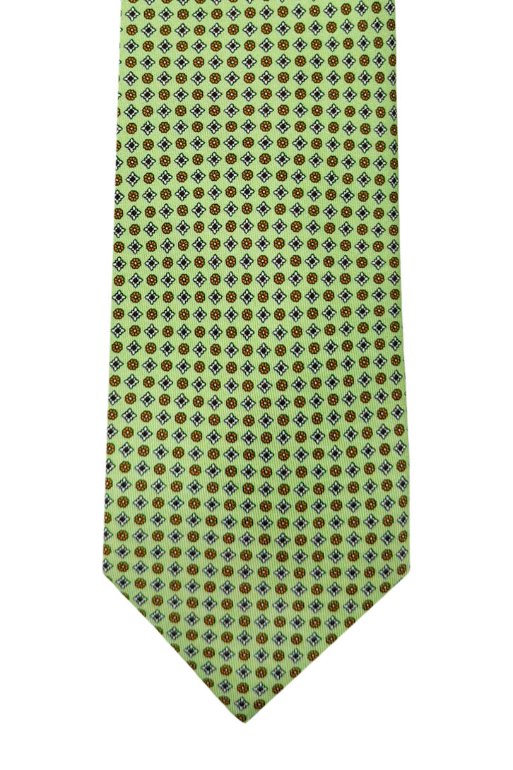 Cravatta uomo verde 9cm fantasia in pura seta cucita a mano.