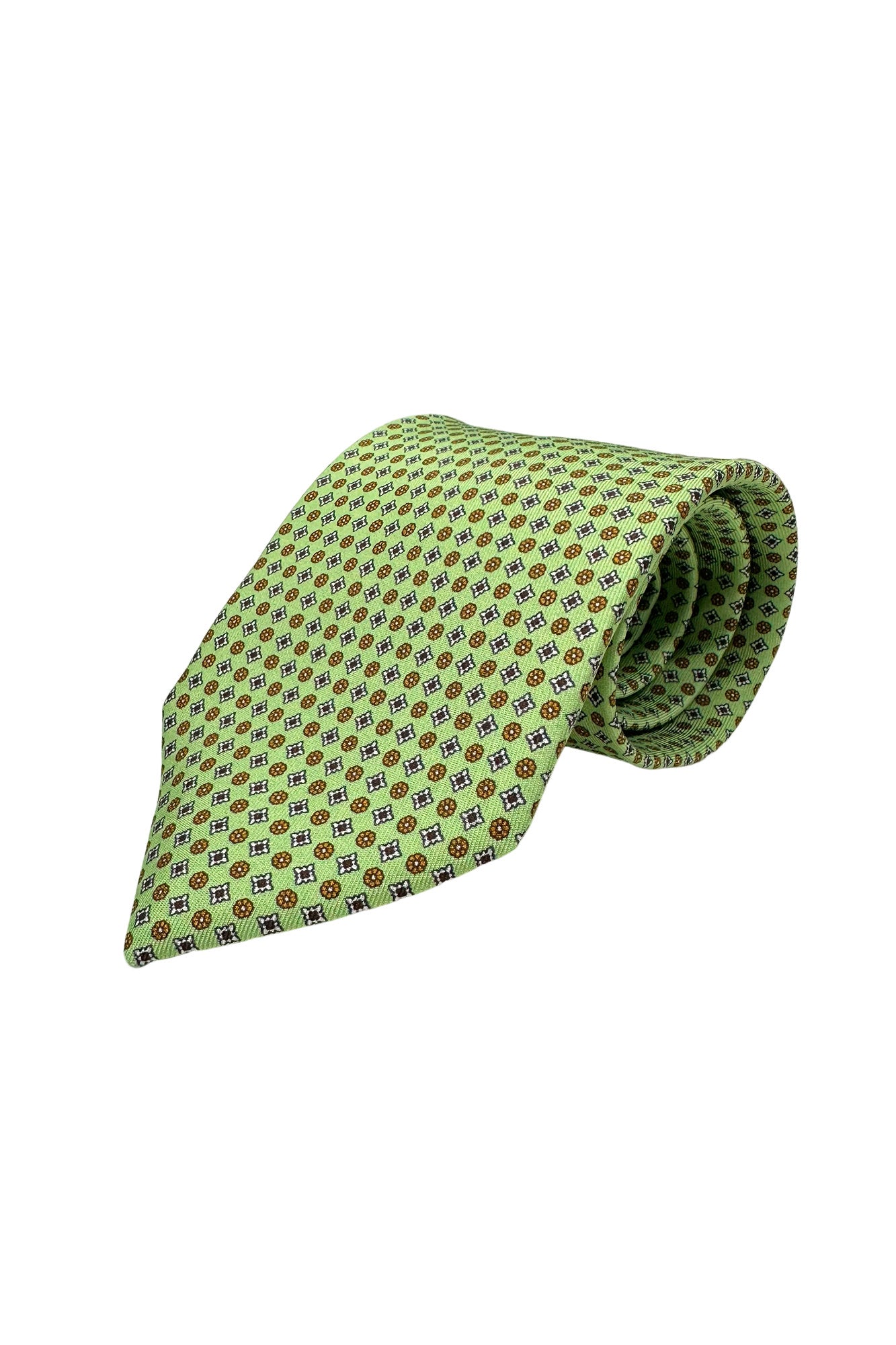 Cravatta uomo verde 9cm fantasia in pura seta cucita a mano.