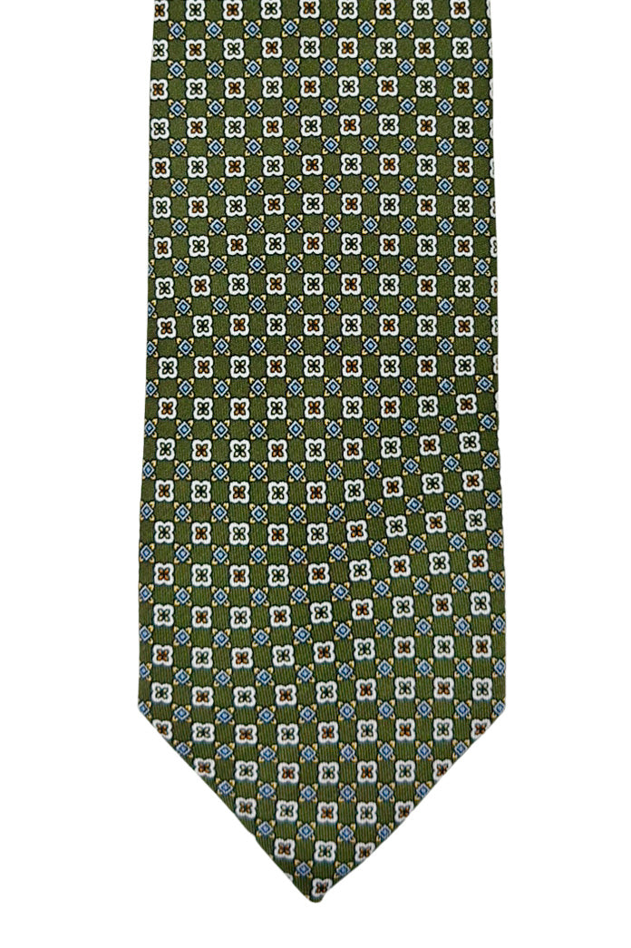 Cravatta uomo verde 9cm fantasia in pura seta cucita a mano.