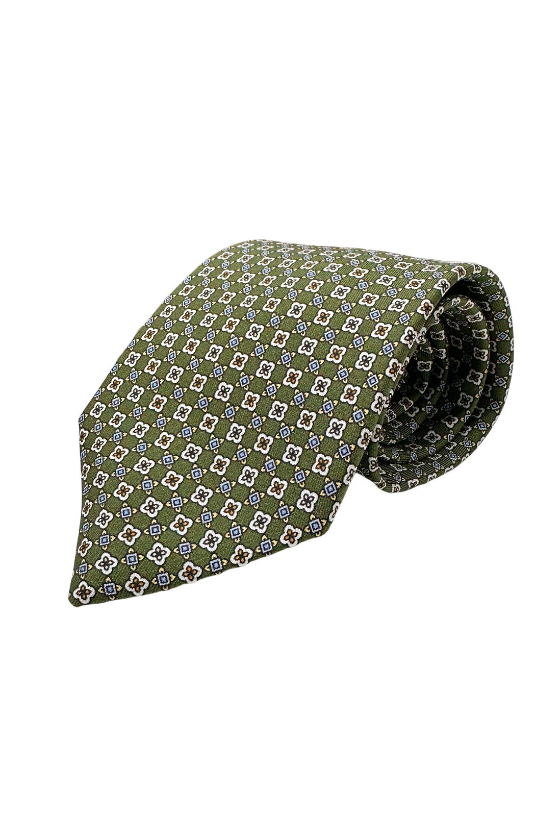 Cravatta uomo verde 9cm fantasia in pura seta cucita a mano.