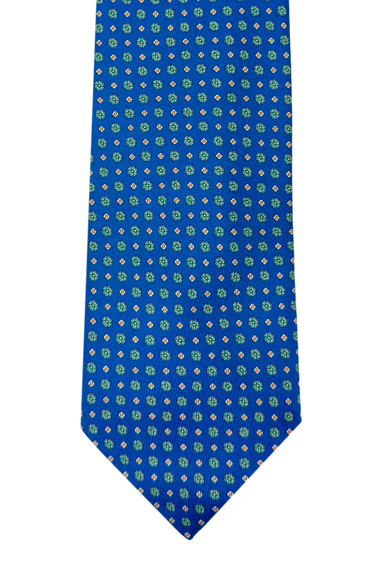 Cravatta uomo blu 9cm fantasia in pura seta cucita a mano..
