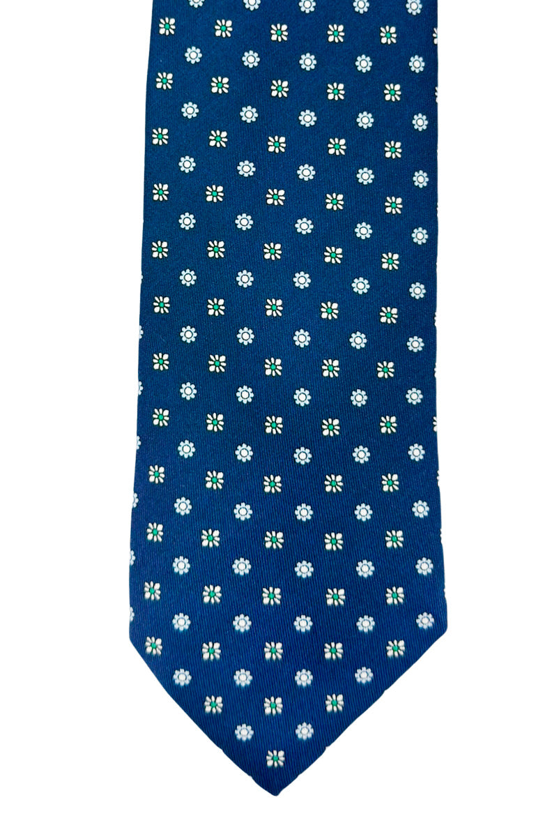 Cravatta uomo blu 9cm fantasia in pura seta cucita a mano.