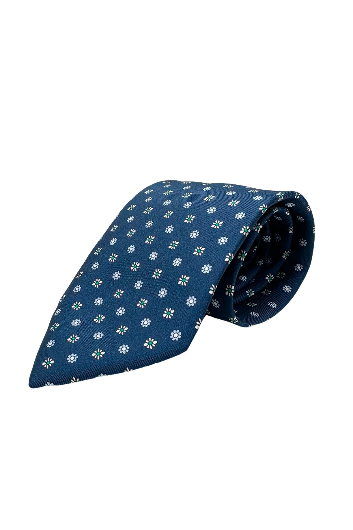 Cravatta uomo blu 9cm fantasia in pura seta cucita a mano.