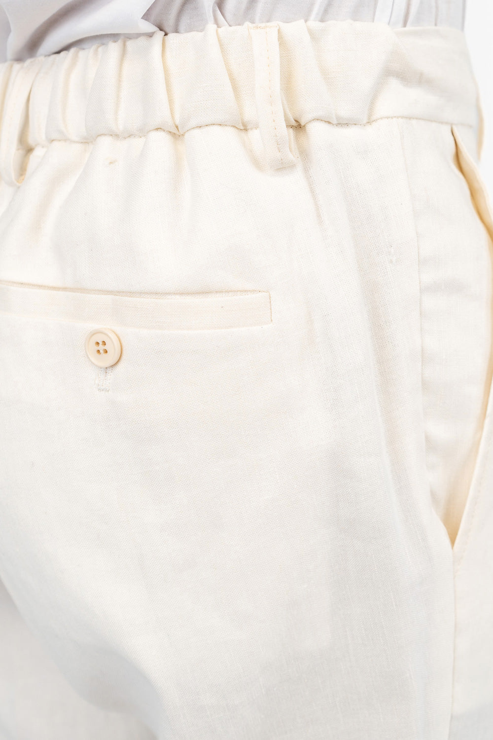 Pantalaccio uomo Panna misto lino e cotone made in italy tasca america con doppia pence e laccio in vita risvolto 5cm