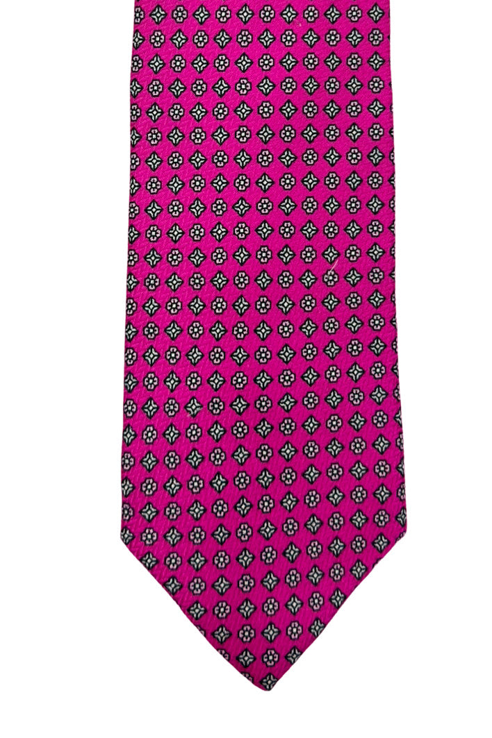 Cravatta uomo viola 9cm fantasia in pura seta cucita a mano 3 pieghe