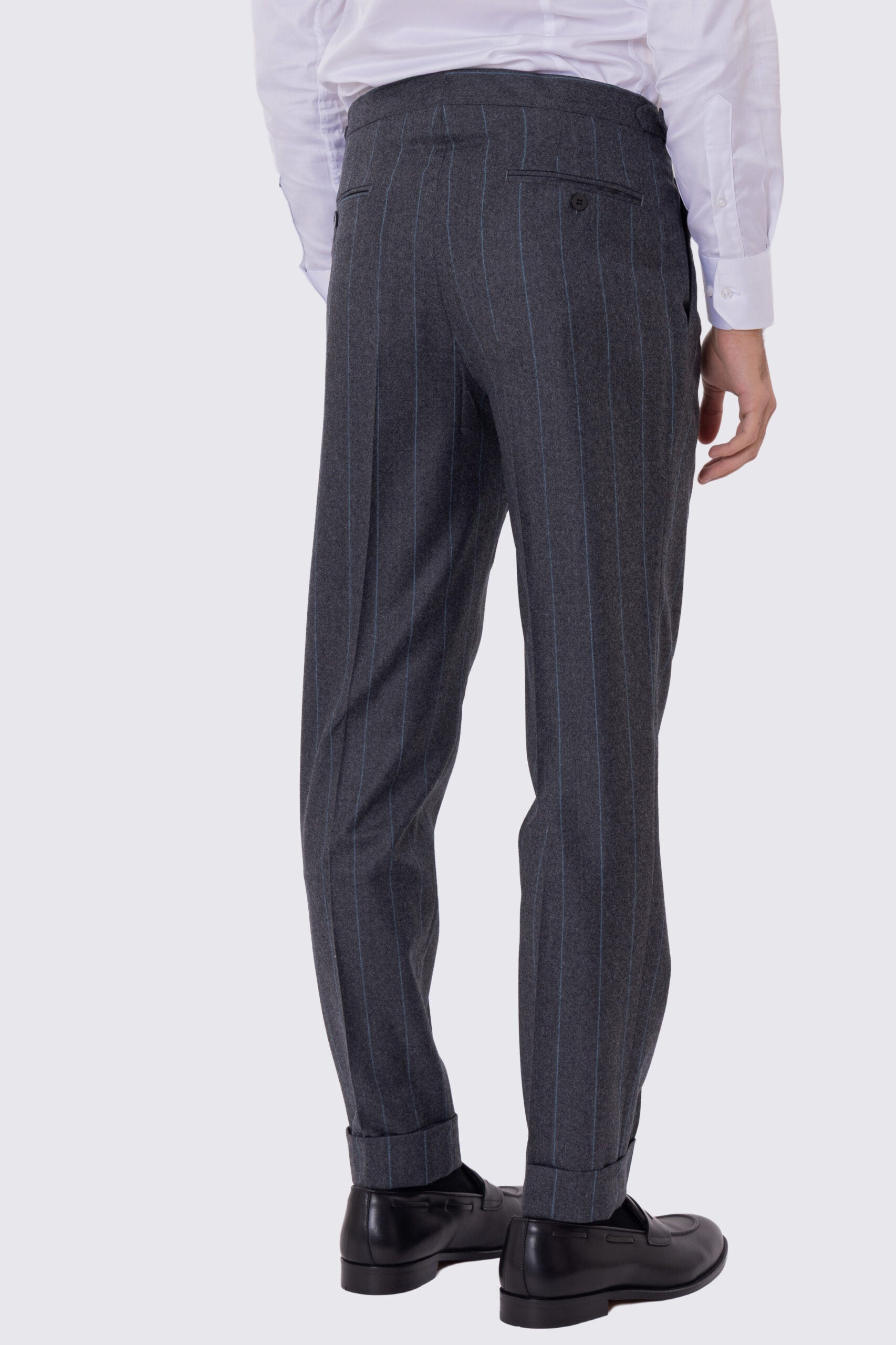 Abito uomo Monopetto grigio Gessato in lana Flanella Vitale Barberis Canonico slim fit rever largo sartoriale