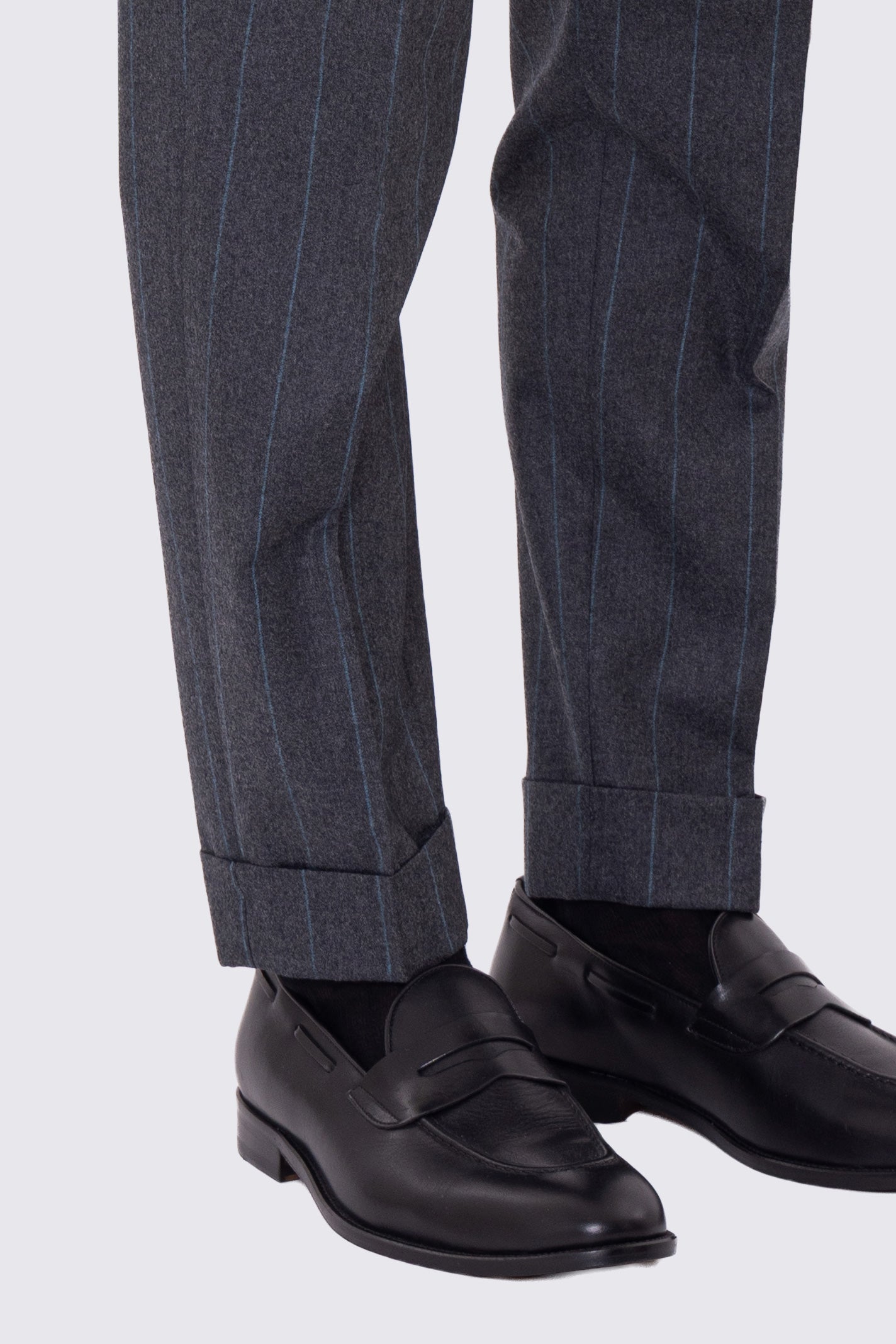 Abito uomo Monopetto grigio Gessato in lana Flanella Vitale Barberis Canonico slim fit rever largo sartoriale