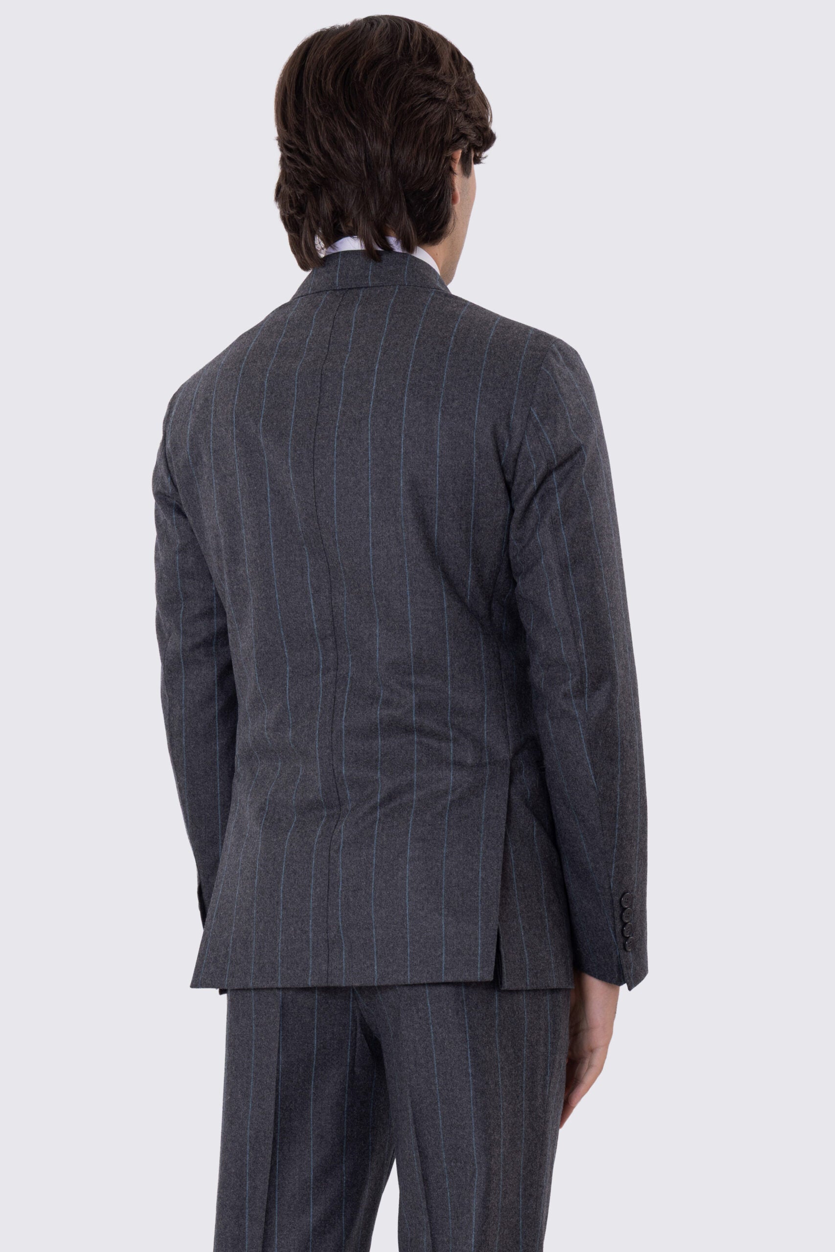 Abito uomo Monopetto grigio Gessato in lana Flanella Vitale Barberis Canonico slim fit rever largo sartoriale