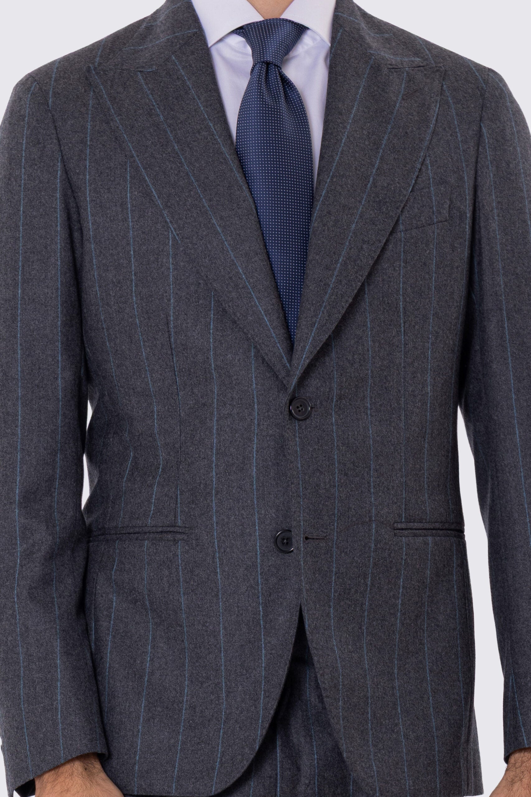 Abito uomo Monopetto grigio Gessato in lana Flanella Vitale Barberis Canonico slim fit rever largo sartoriale