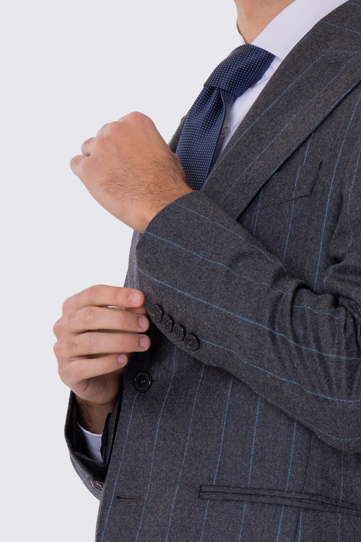 Abito uomo Monopetto grigio Gessato in lana Flanella Vitale Barberis Canonico slim fit rever largo sartoriale