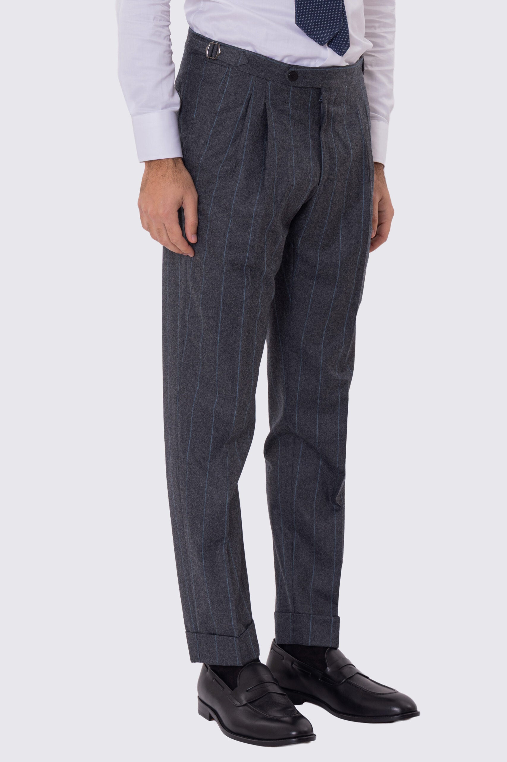 Abito uomo Monopetto grigio Gessato in lana Flanella Vitale Barberis Canonico slim fit rever largo sartoriale