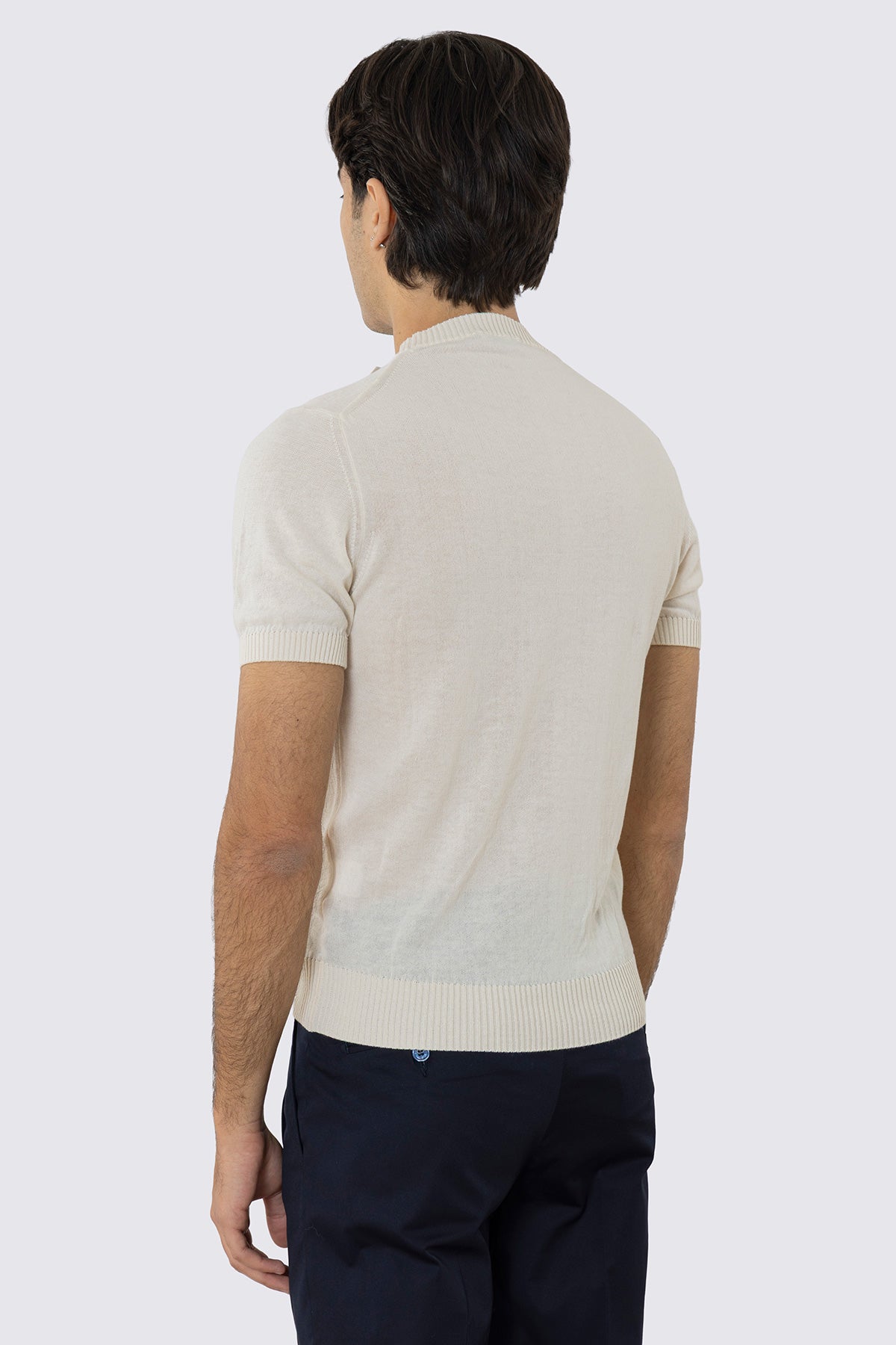 Maglioncino bianco mezze maniche in cotone 100% di filo tinta unita con elastici sulle maniche e sul fondo