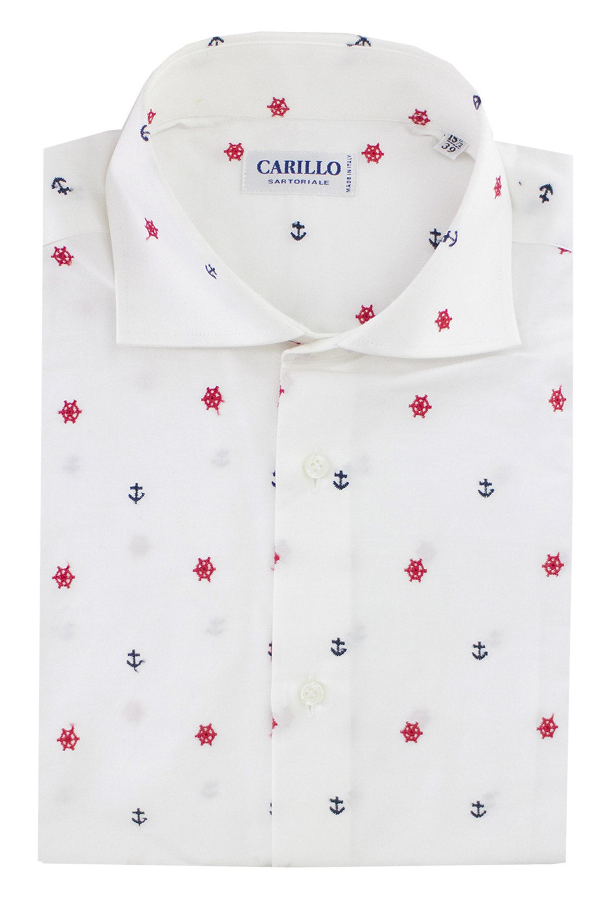 Camicia Uomo In cotone Slim fit Fantasia ricamataancora e timone blu e rossa