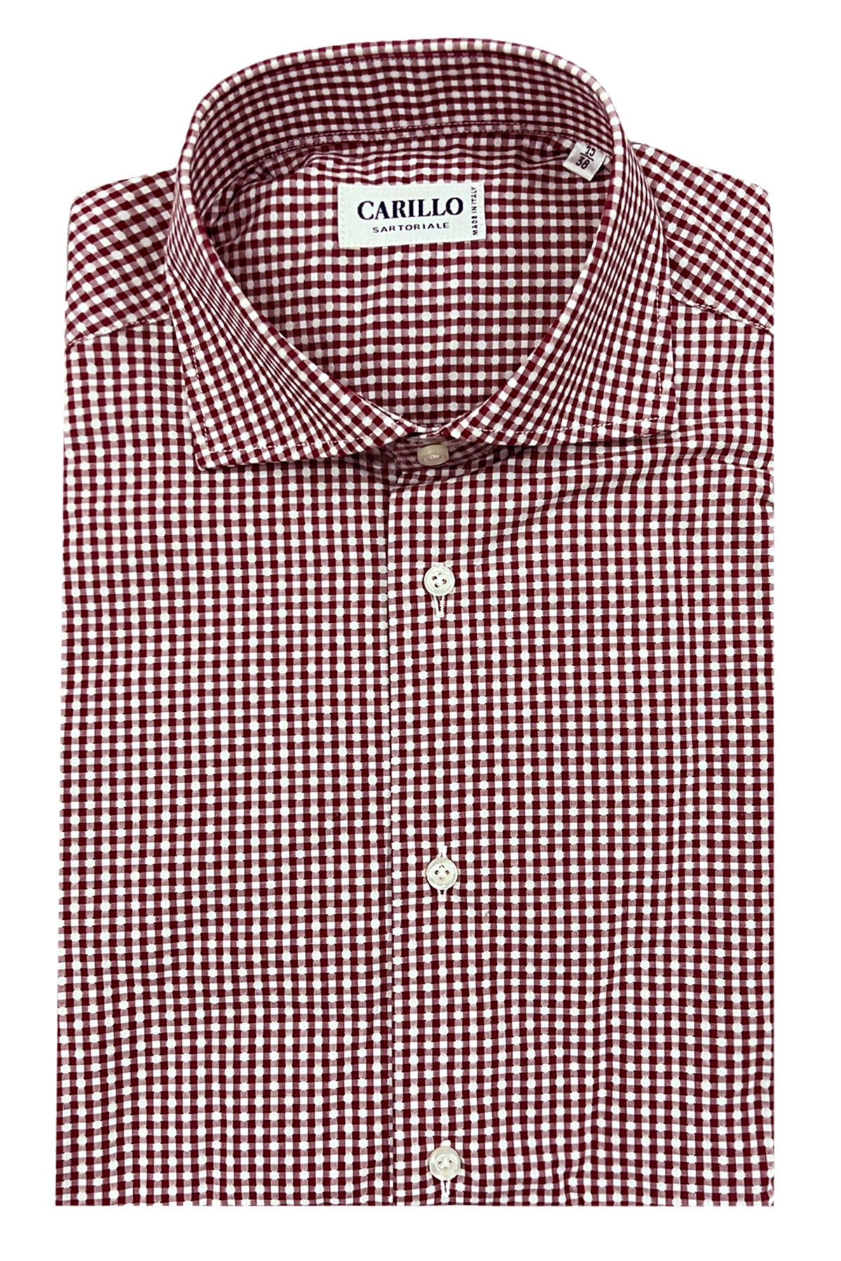 Camicia Uomo Slim Fit a fantasia Quadri Bordeaux cotone collo Francese