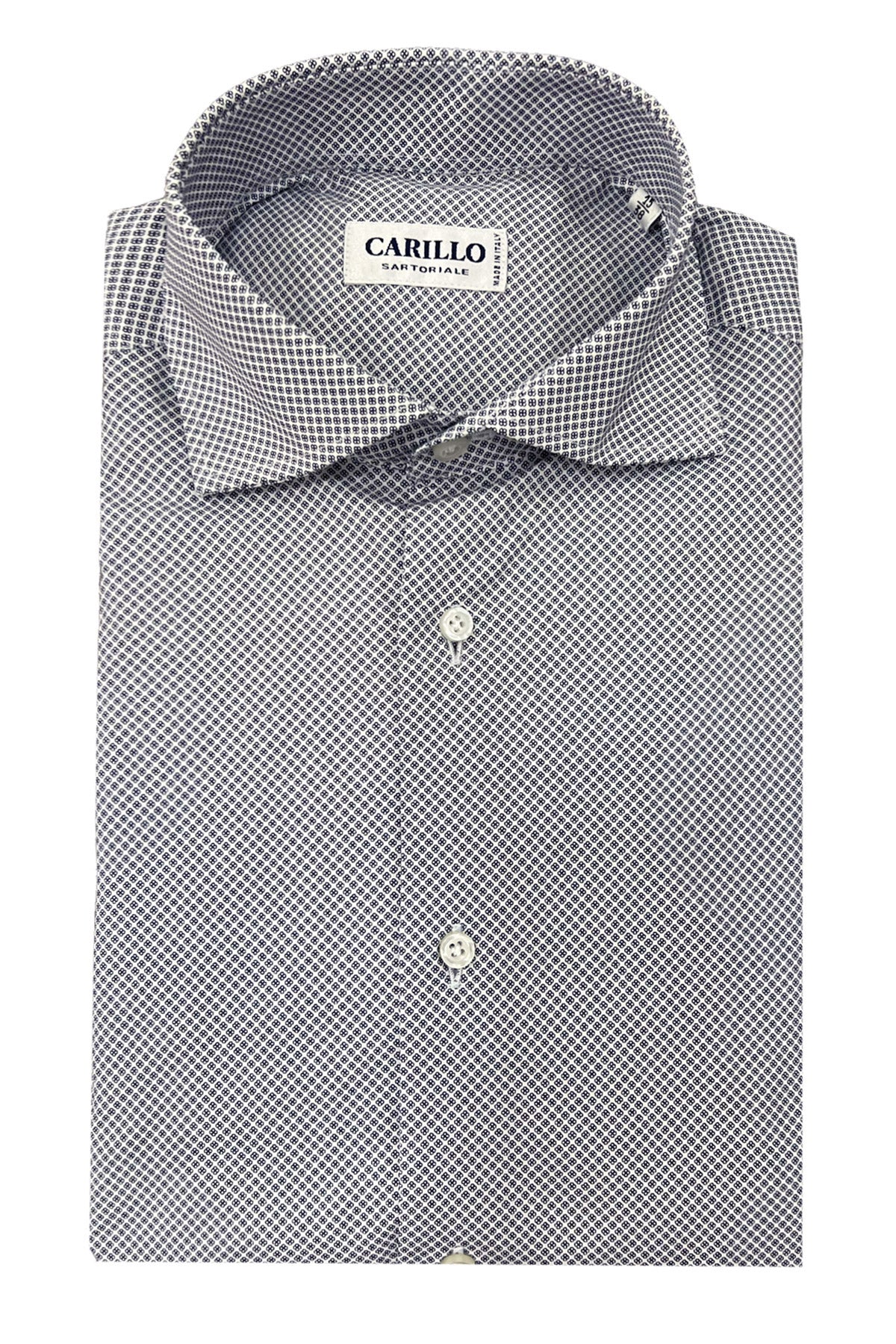 Camicia uomo sartoriale cotone elastico slim collo francese fantasia blu