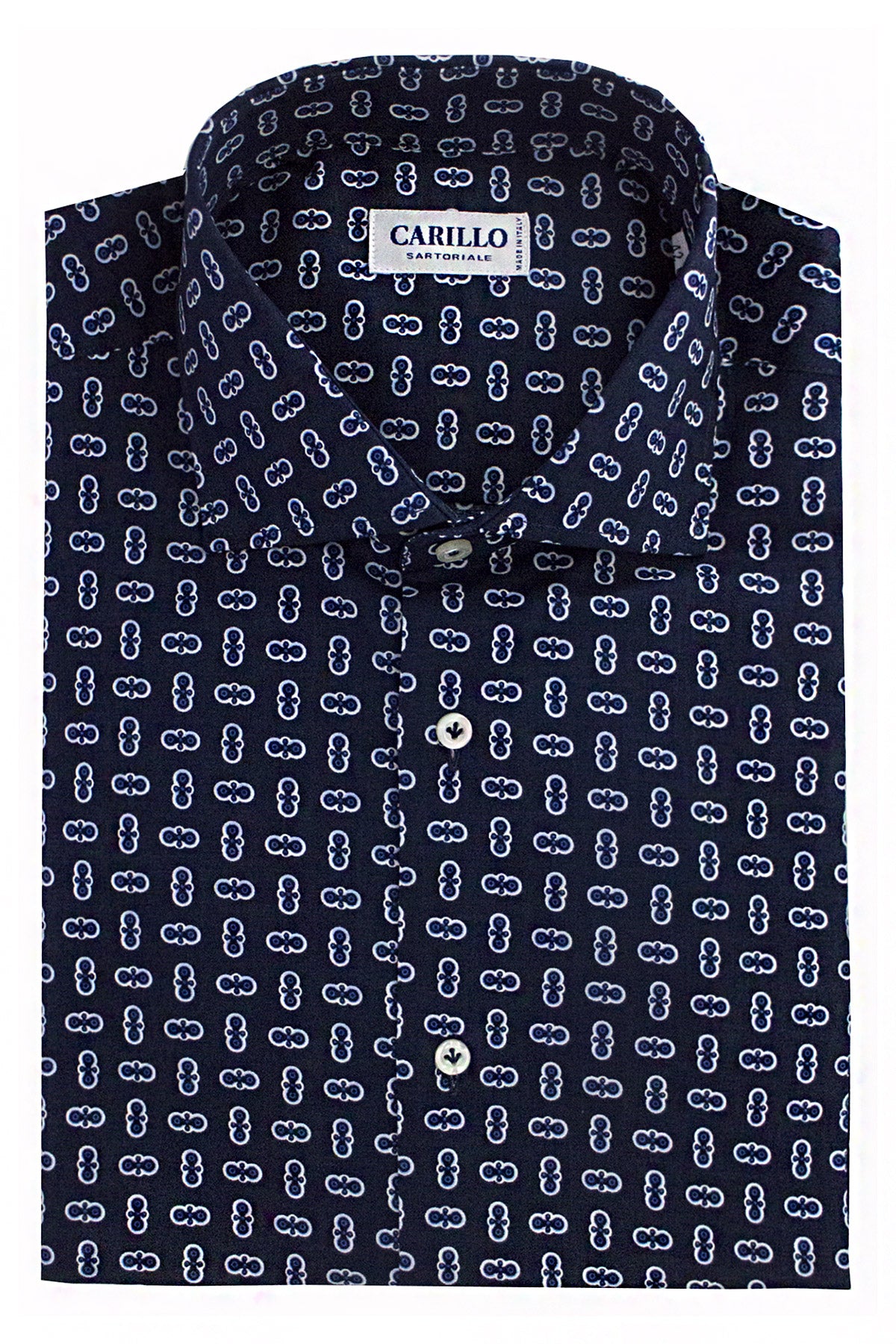 Camicia uomo slim fit cotone elastico fondo blu fantasia bianca