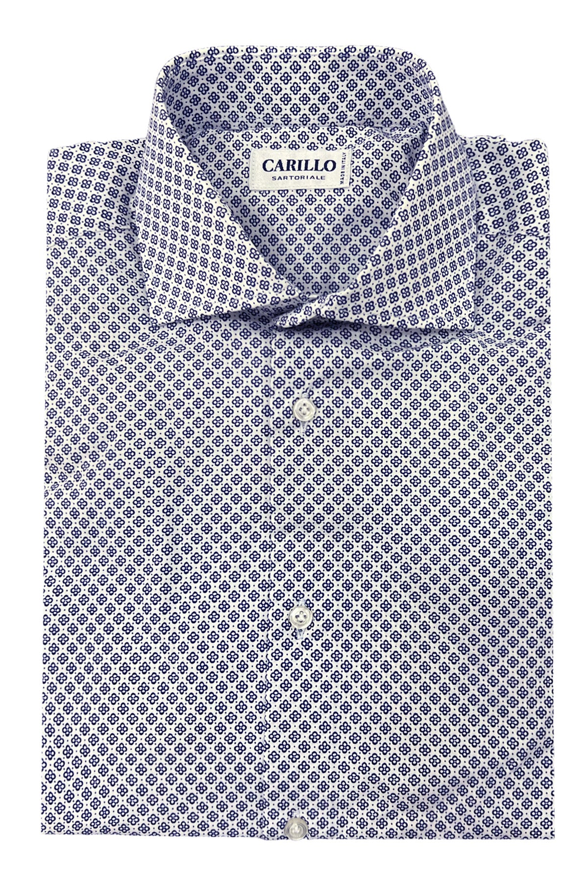 Camicia uomo slim fit cotone elastico bianca fantasia fiori blu