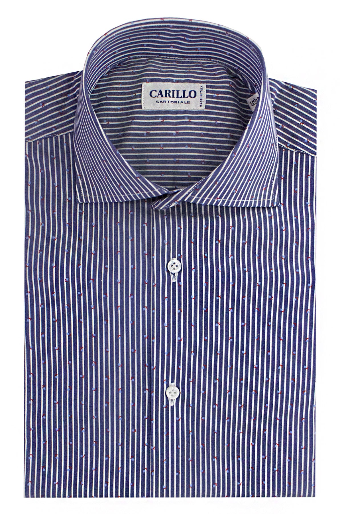 Camicia uomo slim fit cotone elastico fondo blu fantasia riga bianca