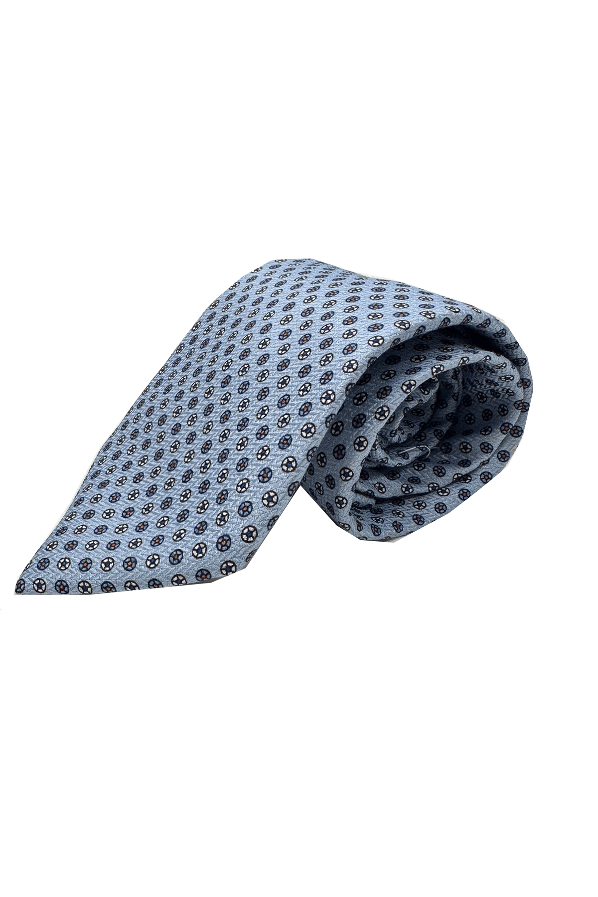 Men's light blue pure silk handmade patterned tie 9cm