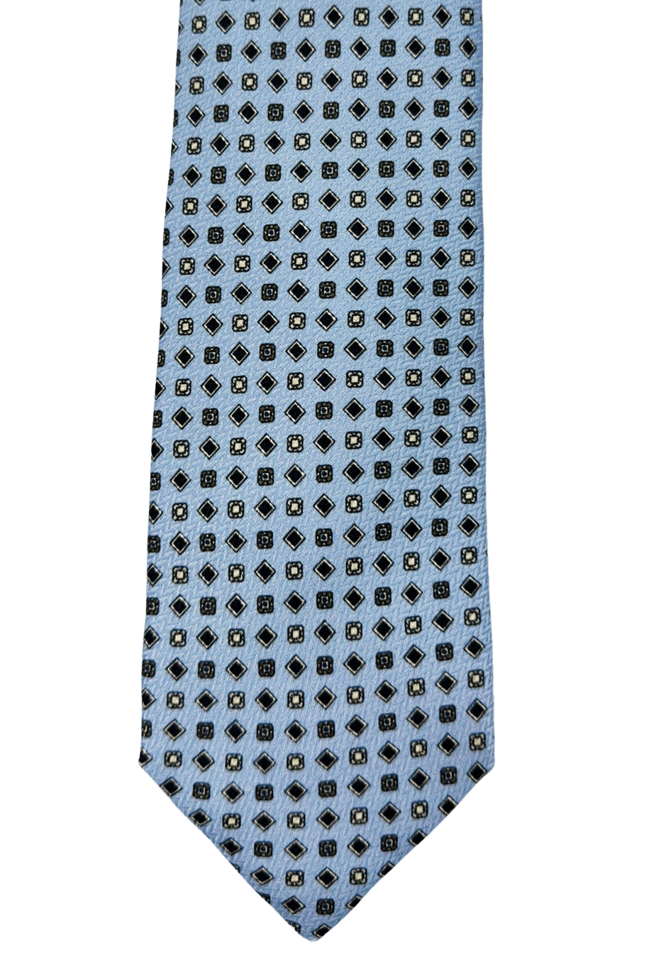 Men's light blue pure silk handmade patterned tie 9cm