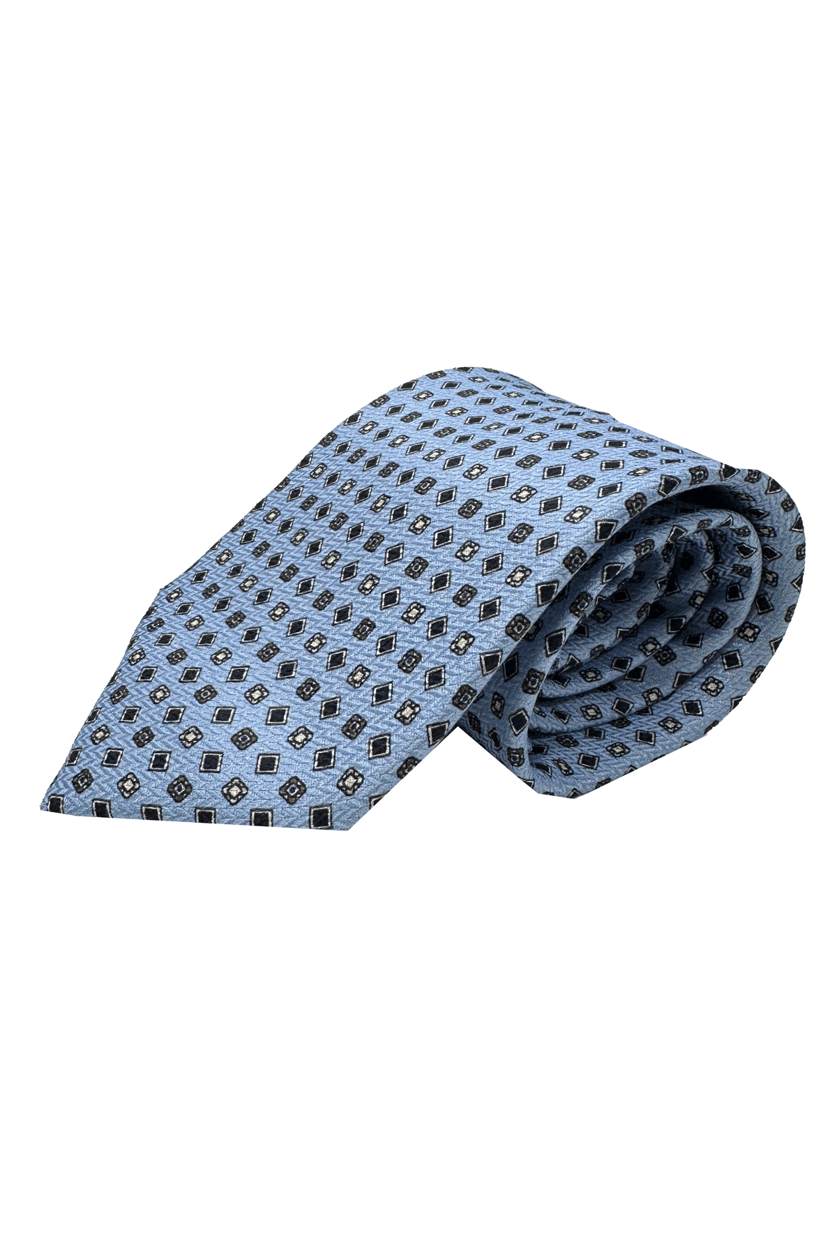 Men's light blue pure silk handmade patterned tie 9cm