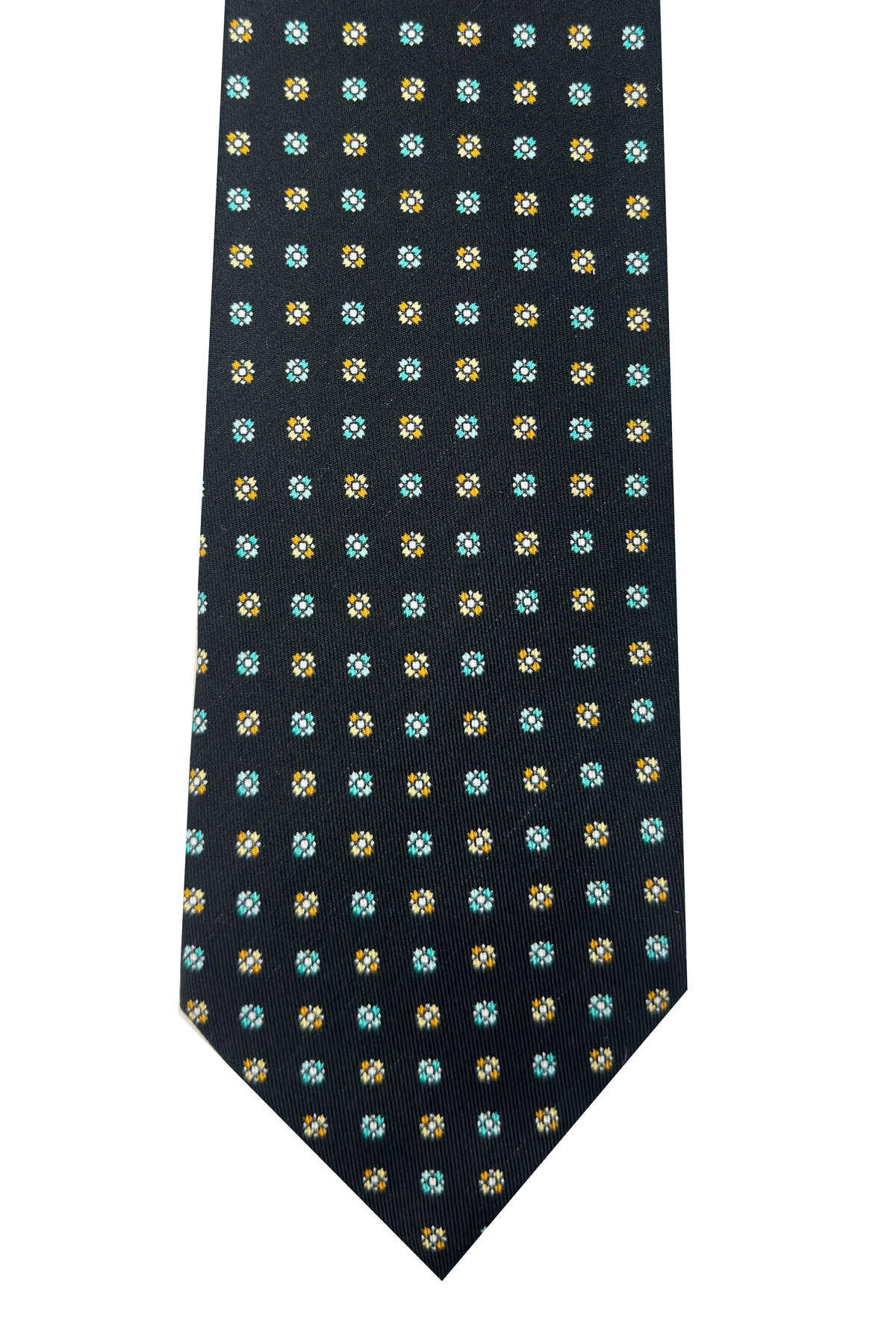 Men's black patterned tie in pure hand-stitched silk, 3-fold construction, 9cm width