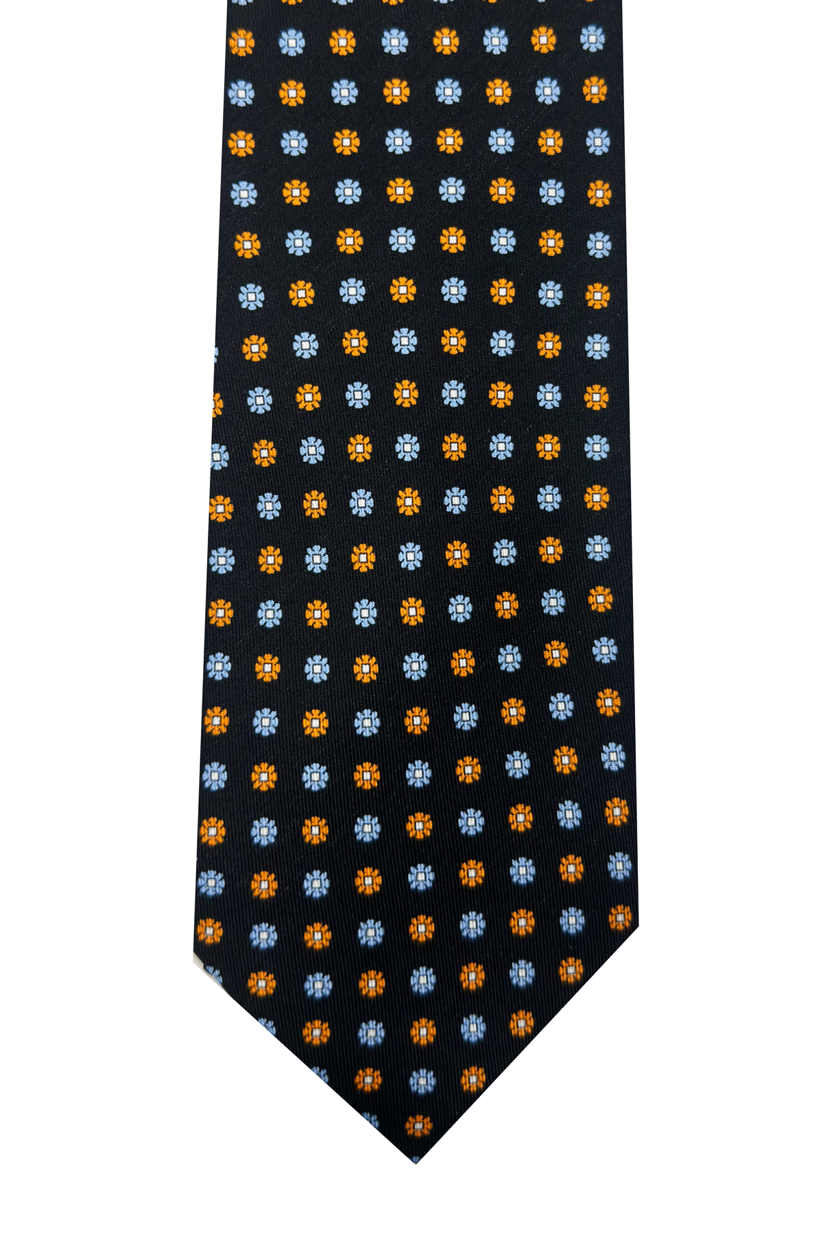 Men's black patterned tie in pure hand-stitched silk, 3-fold construction, 9cm width