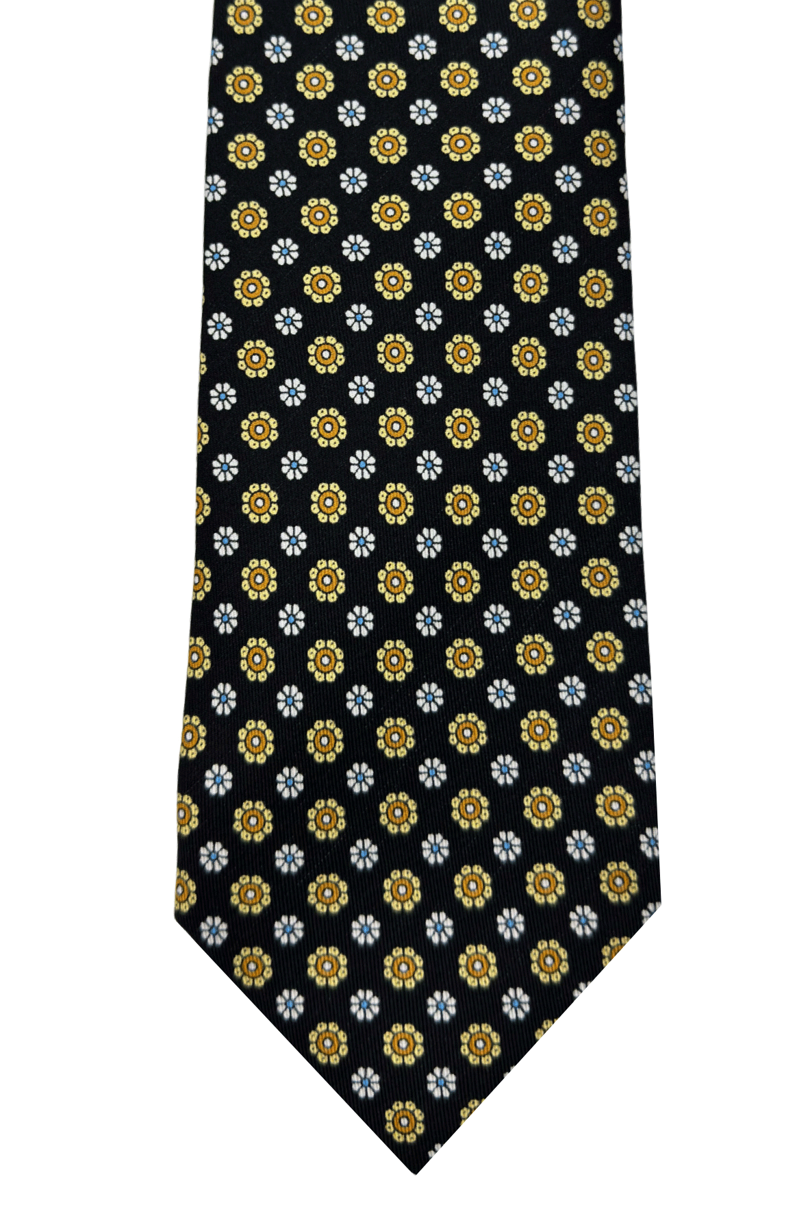 Men's black patterned tie in pure hand-stitched silk, 3-fold construction, 9cm width