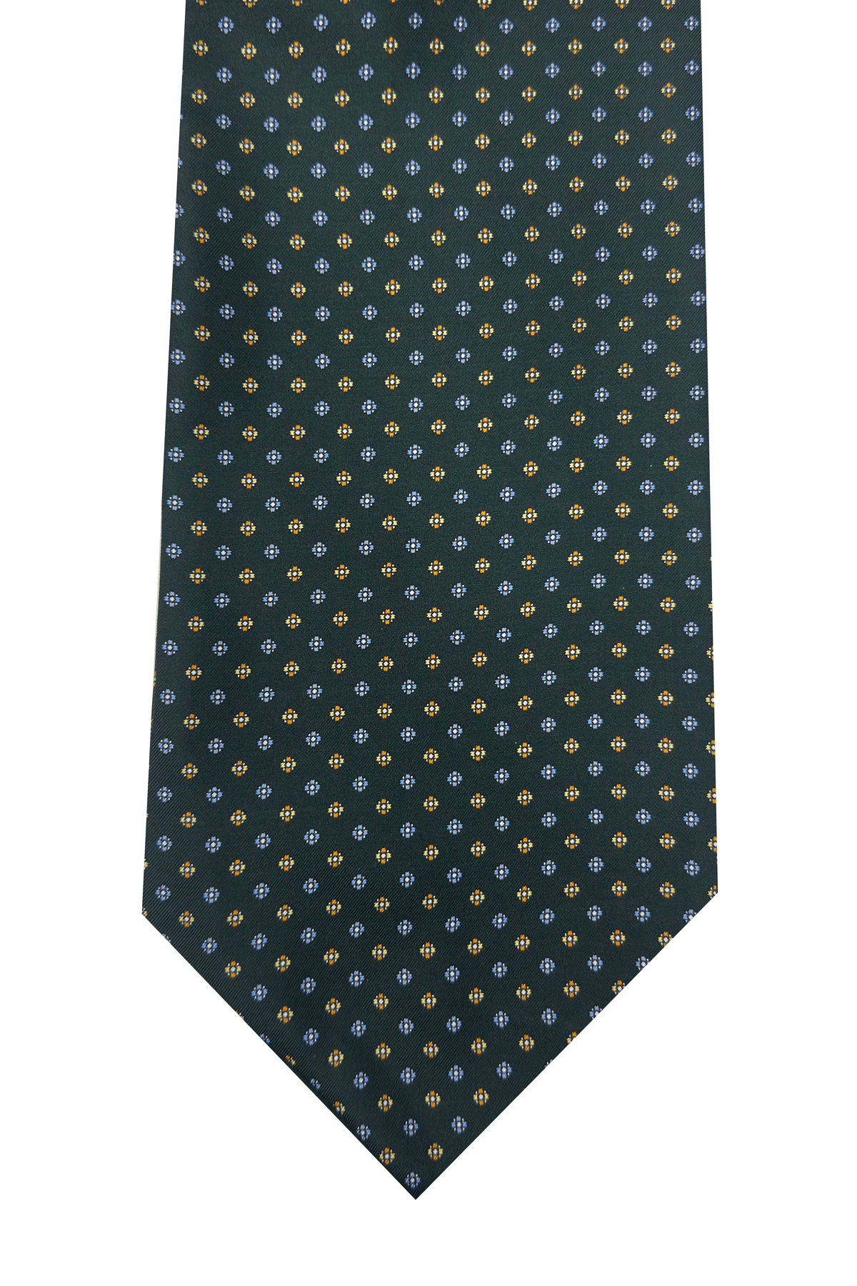 Men's green patterned pure silk handmade ascot