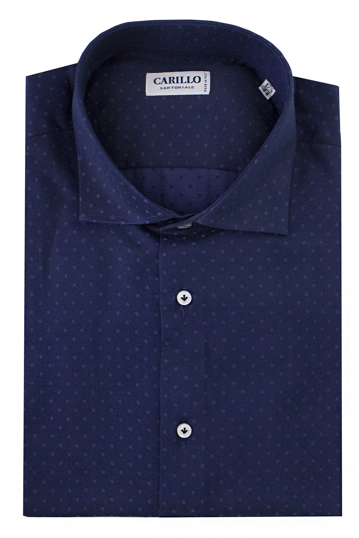 Camicia uomo collo francese fantasia pois bluette su fondo blu notte