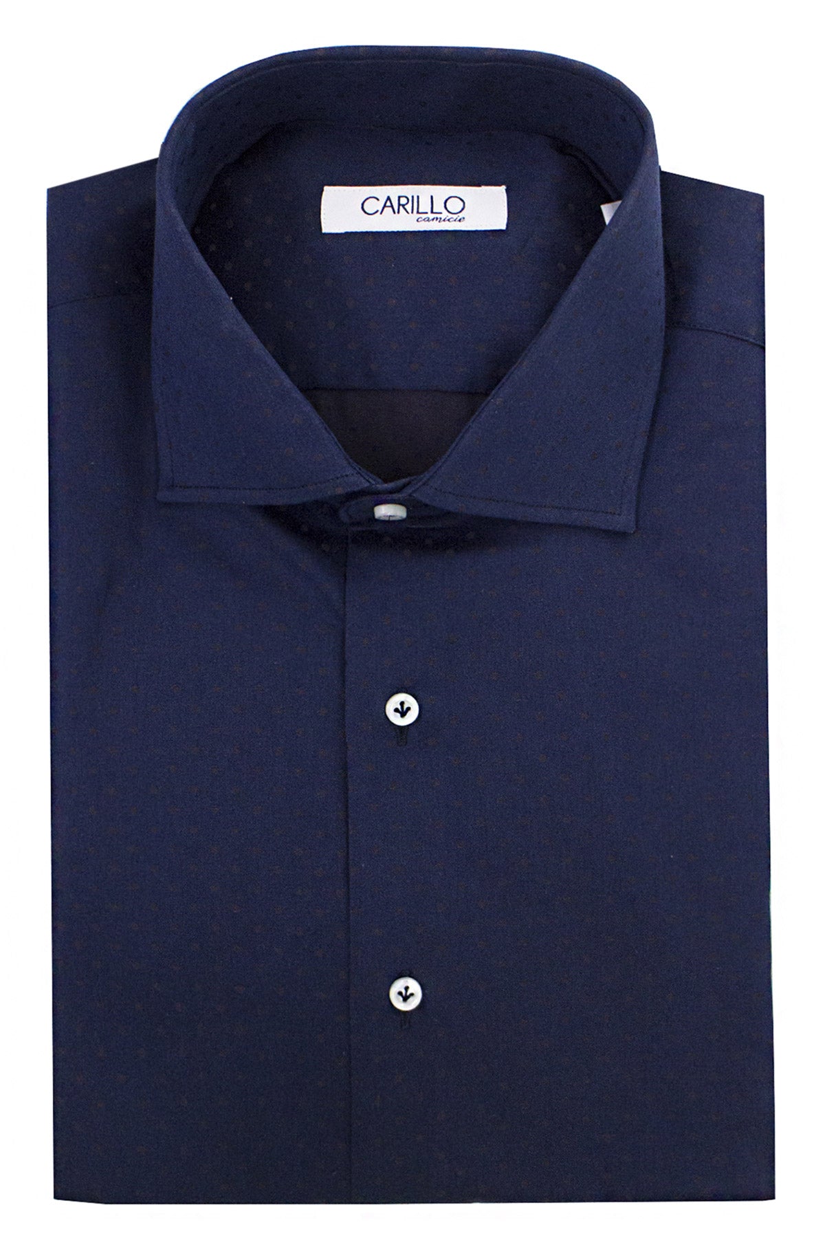 CAMICIA UOMO REGULAR FIT CON COLLO FRANCESE FANTASIA POIS MARRONI FONDO BLU
