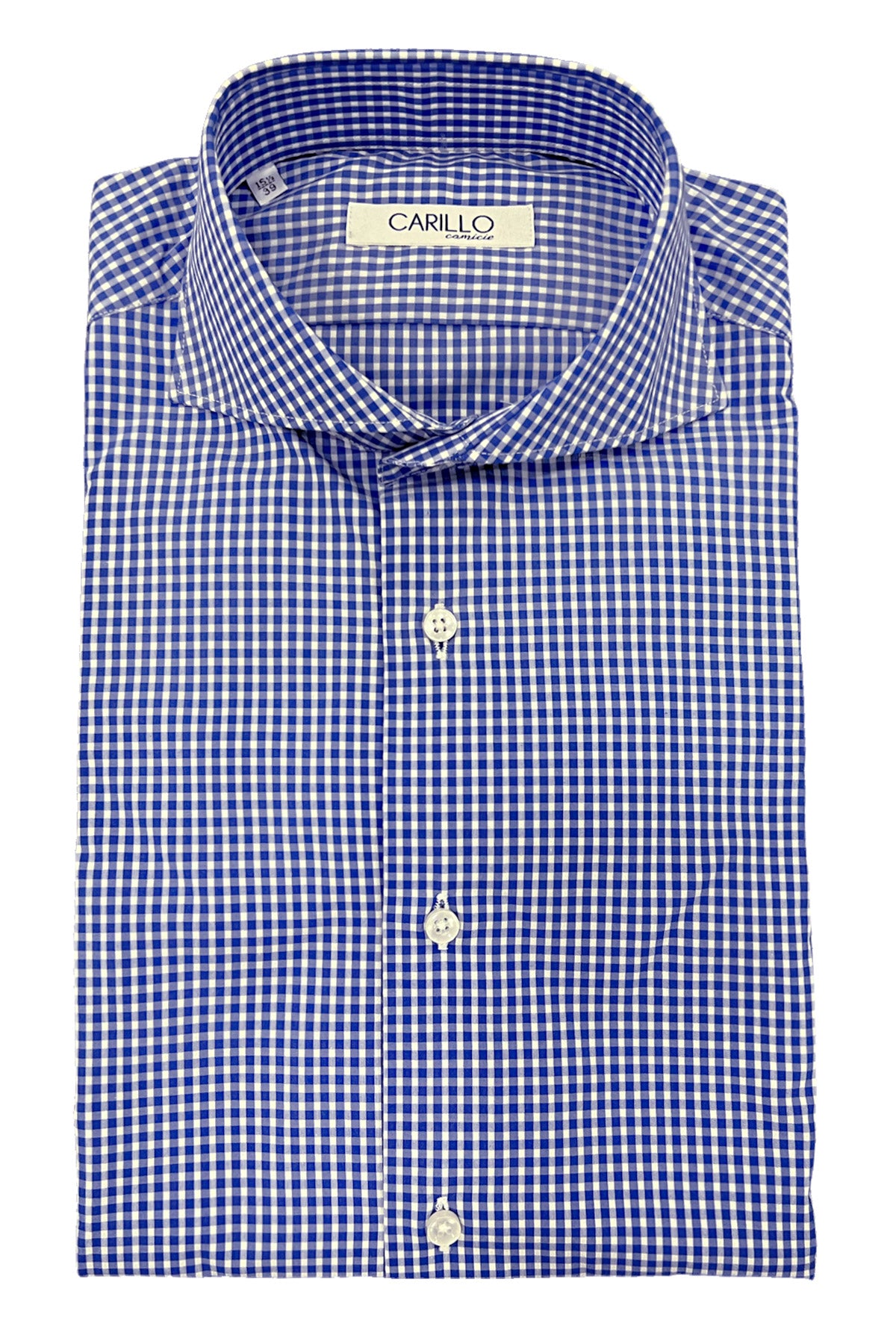 Camicia Uomo Fantasia Quadri Blu cotone Vestibilita slim fit e collo francese