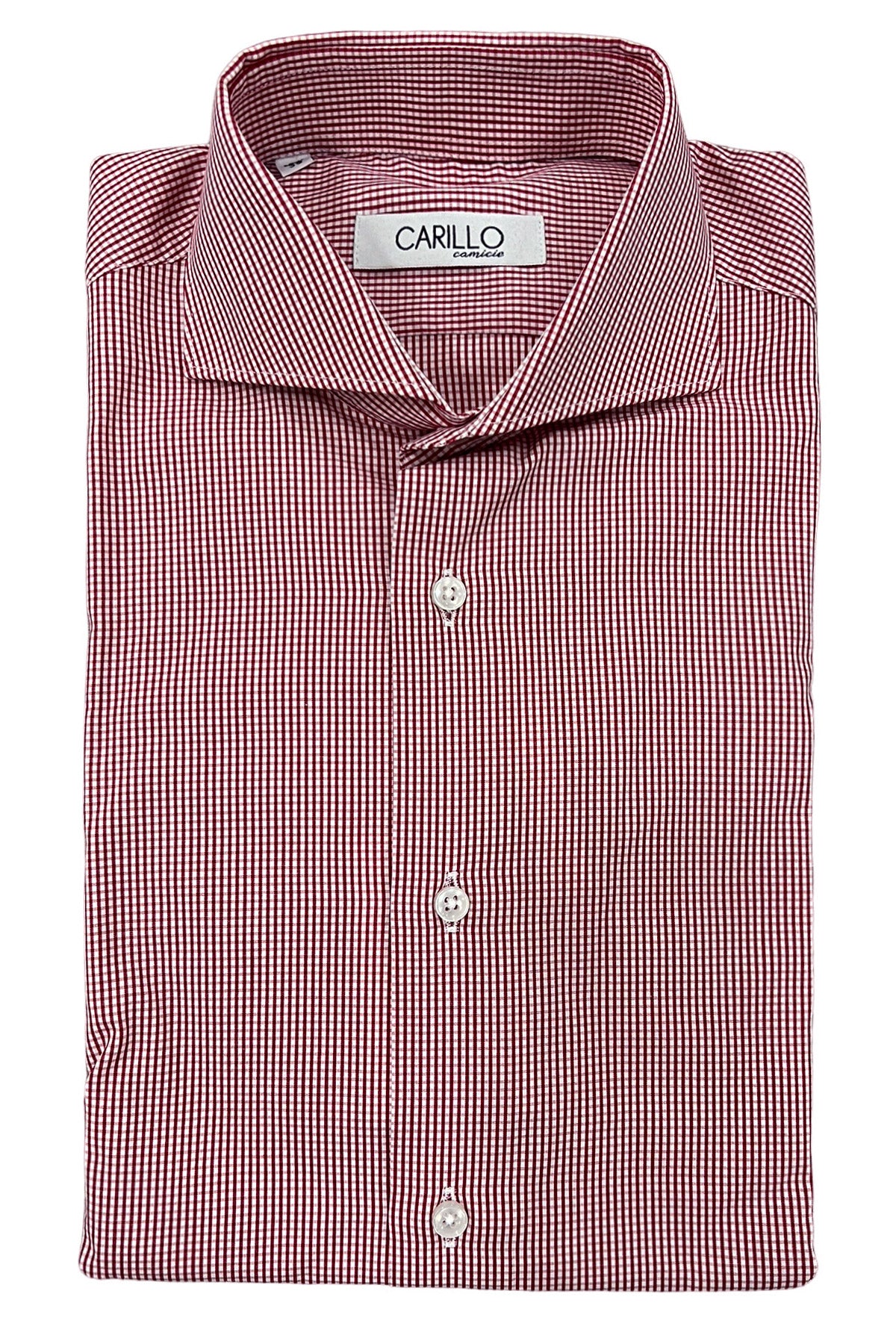 Camicia uomo collo francese fantasia quadri rosso bianco  100% cotone