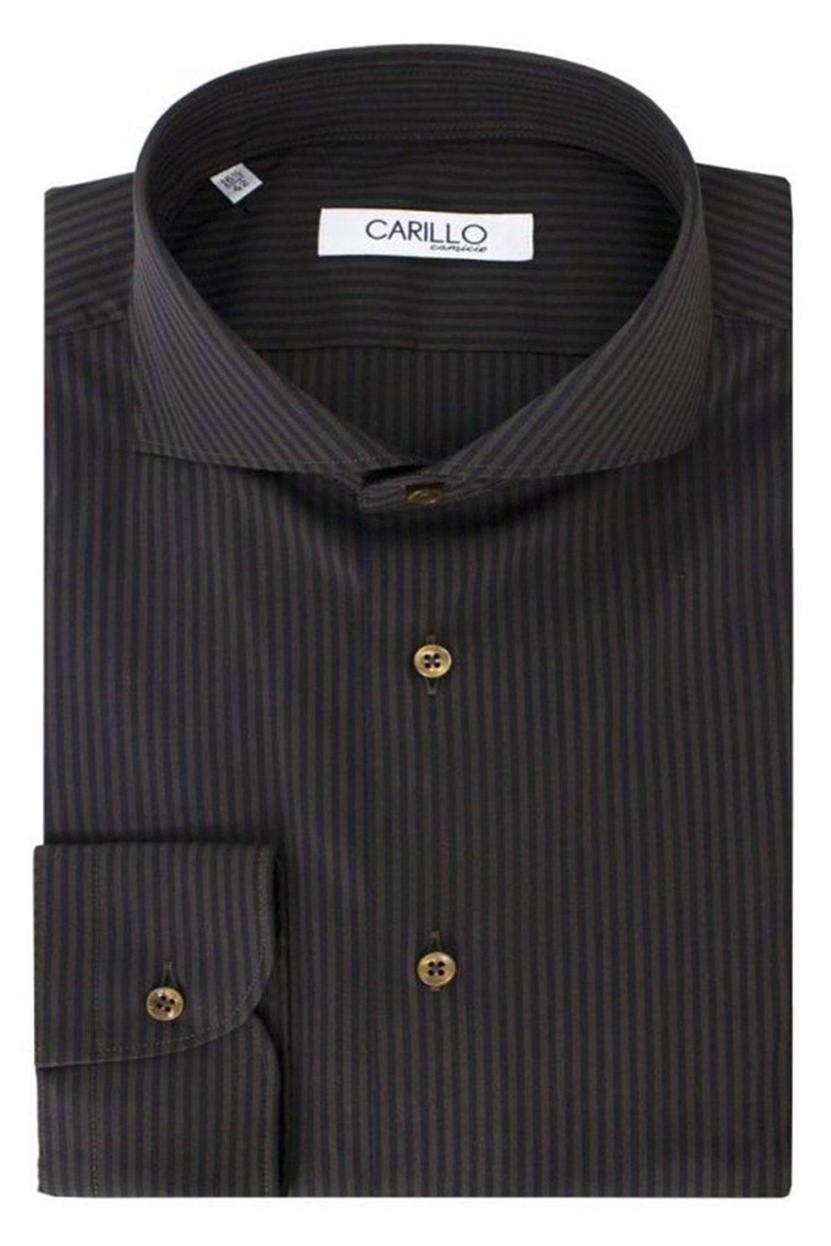 Camicia uomo slim cotone elastico fantasia riga marrone nero
