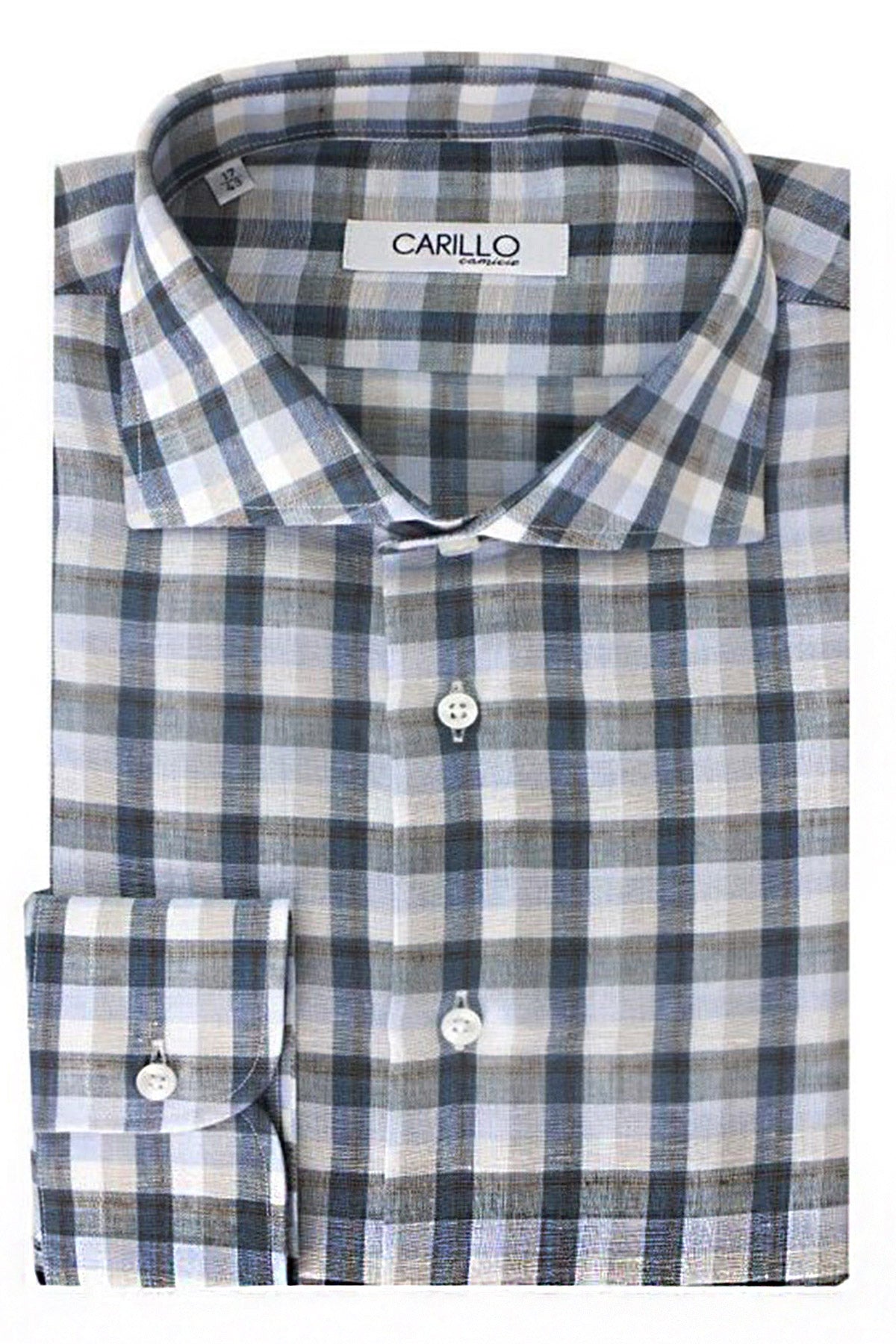 Camicia uomo a quadri lino e cotone fantasia quadri regular fit.
