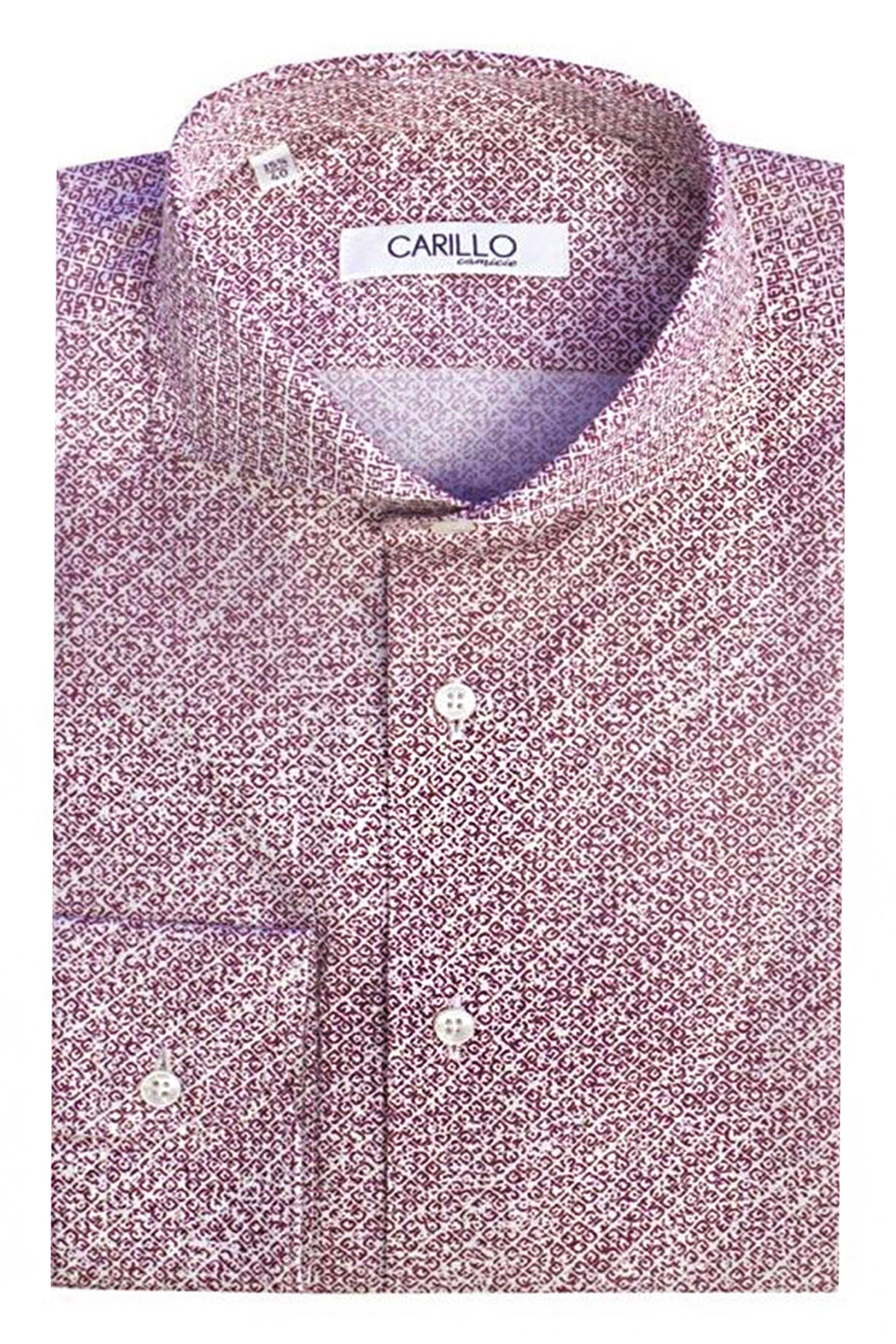 Camicia uomo regular cotone fantasia rombi bordeaux