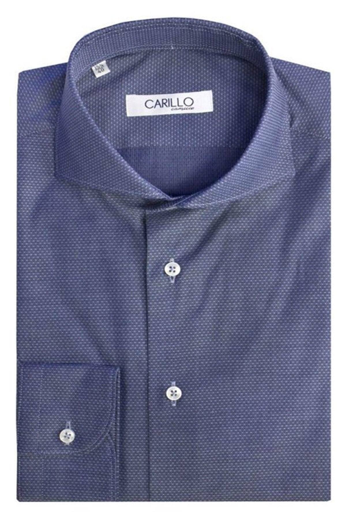 Camicia Uomo Slim Fit collo Francese cotone blu effetto jeans fantasia interna