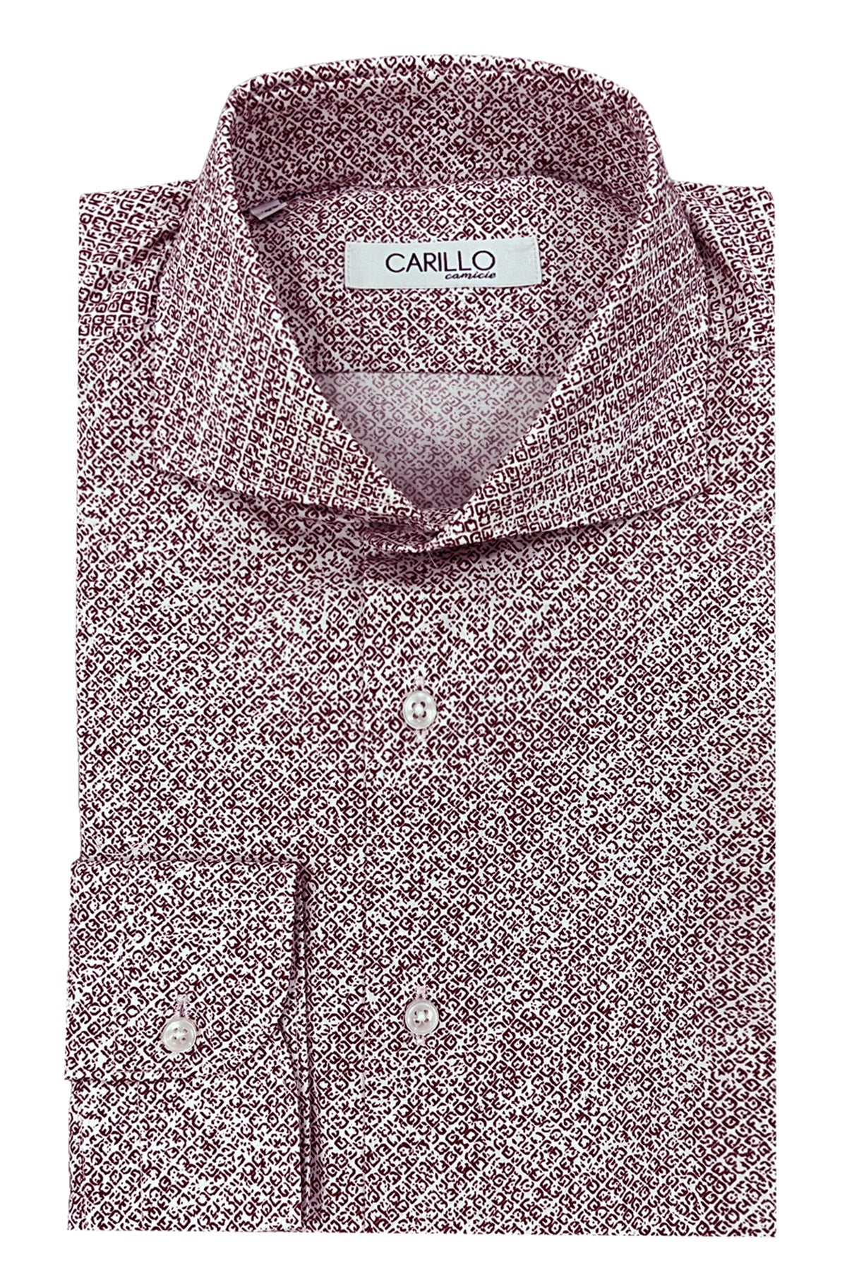 Camicia uomo slim cotone 100% fisso fantasia rombi bordeaux