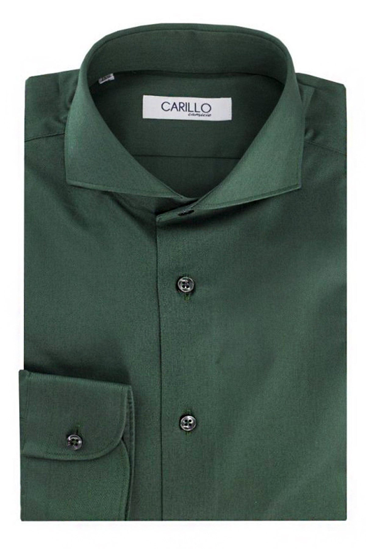 Camicia uomo slim verde con bottone grigio scuro