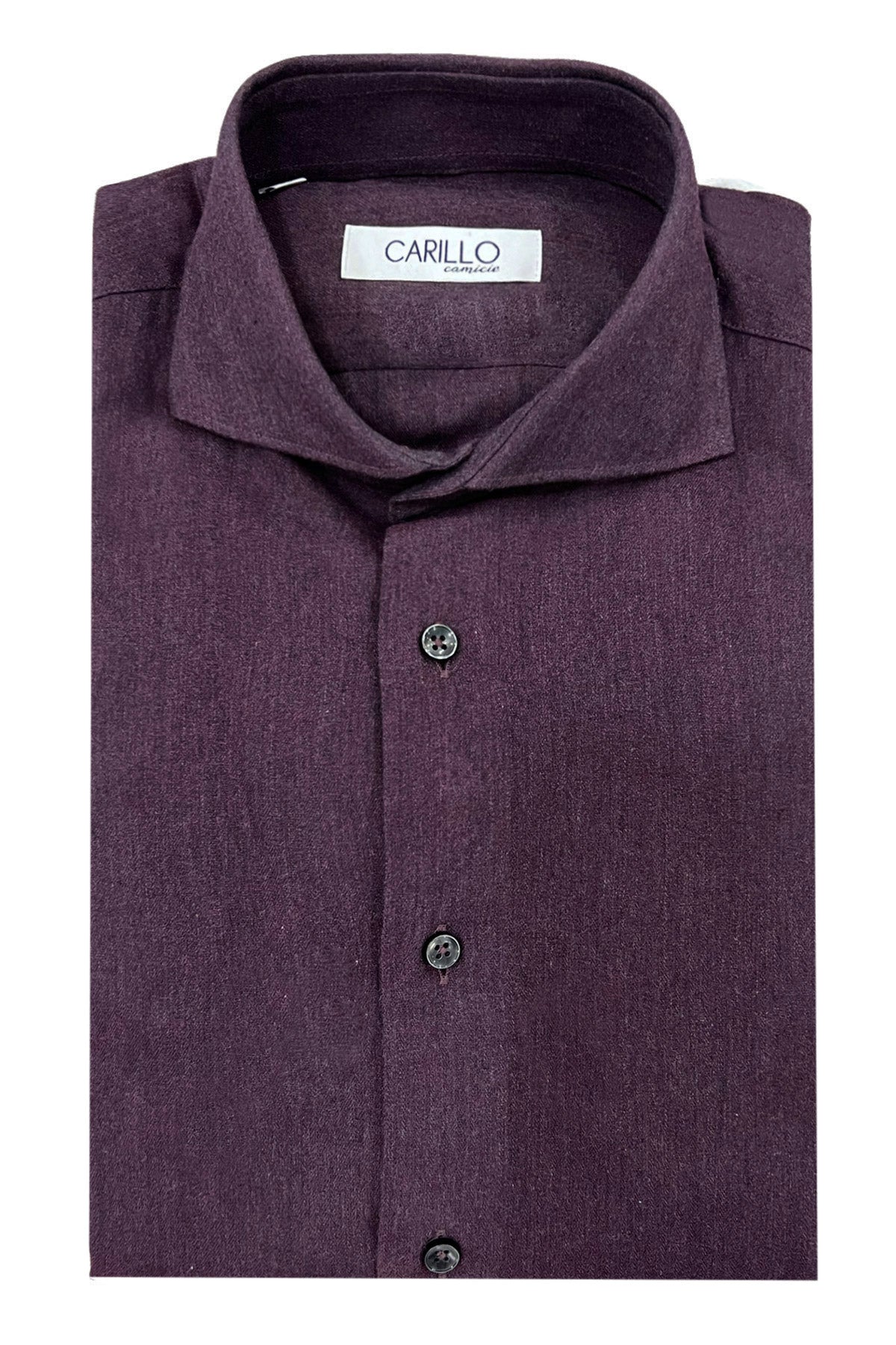 Camicia uomo slim color prugna effetto lana bottone grigio