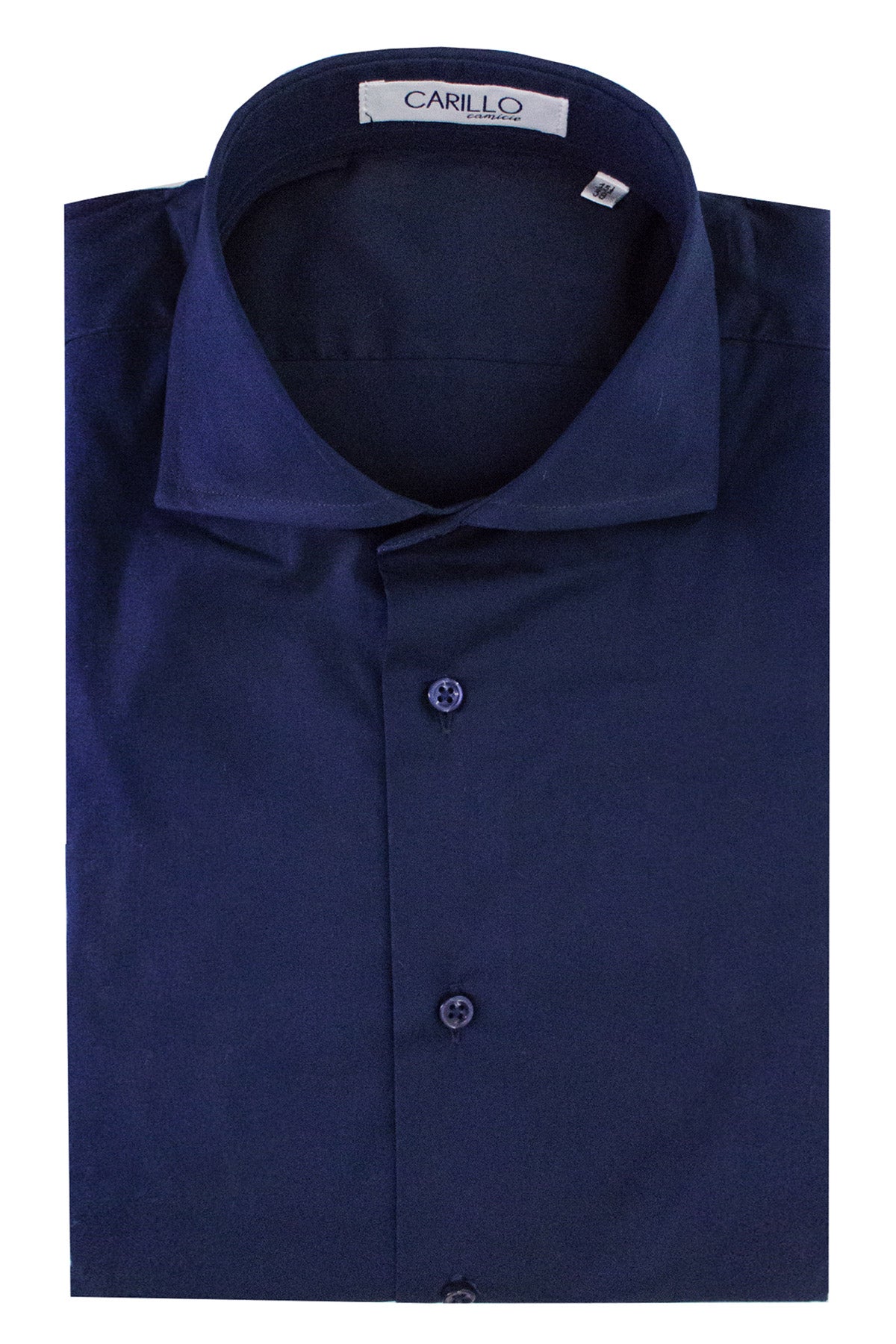 Camicia uomo blu elasticizzata modello slim fit con collo francese con bottone blu