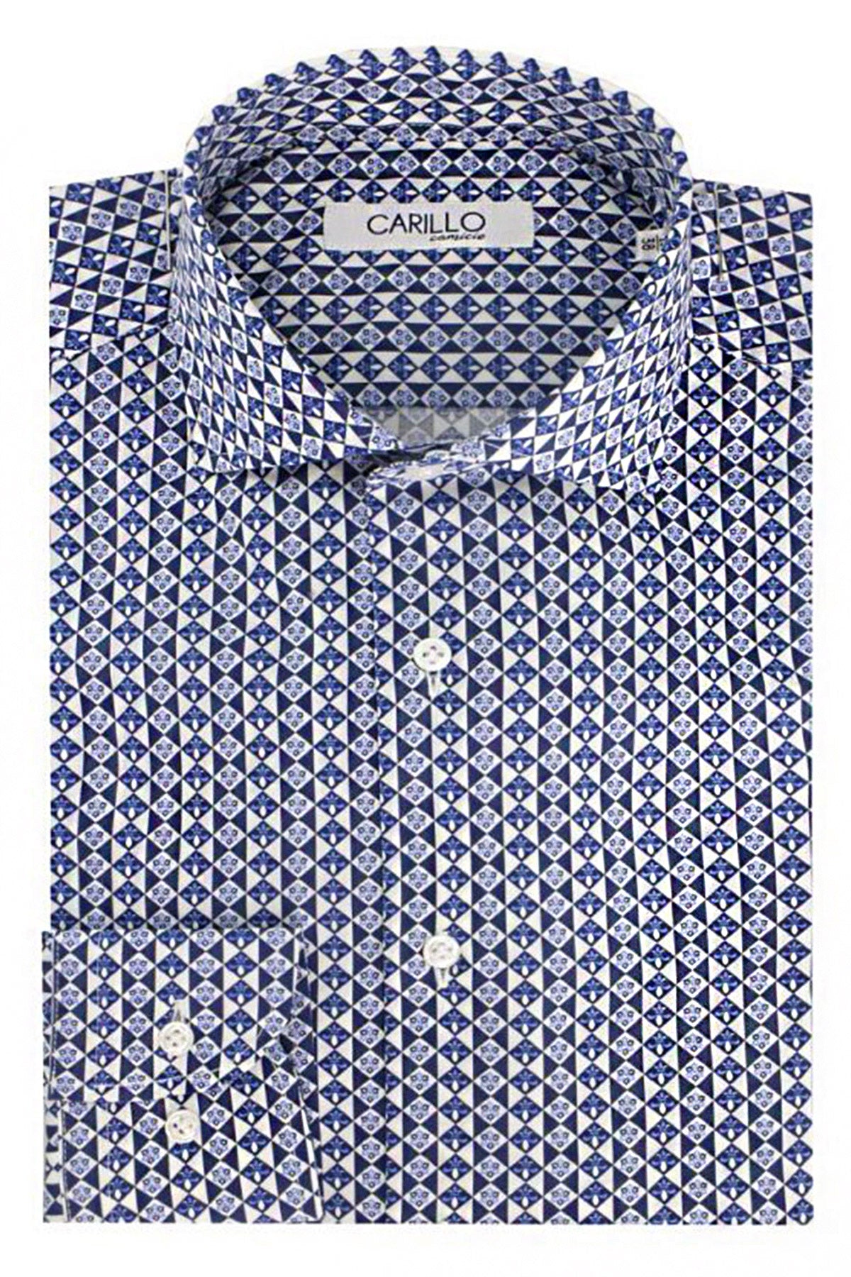 Camicia Uomo Elasticizzata Slim Fantasia Vietrese Blu