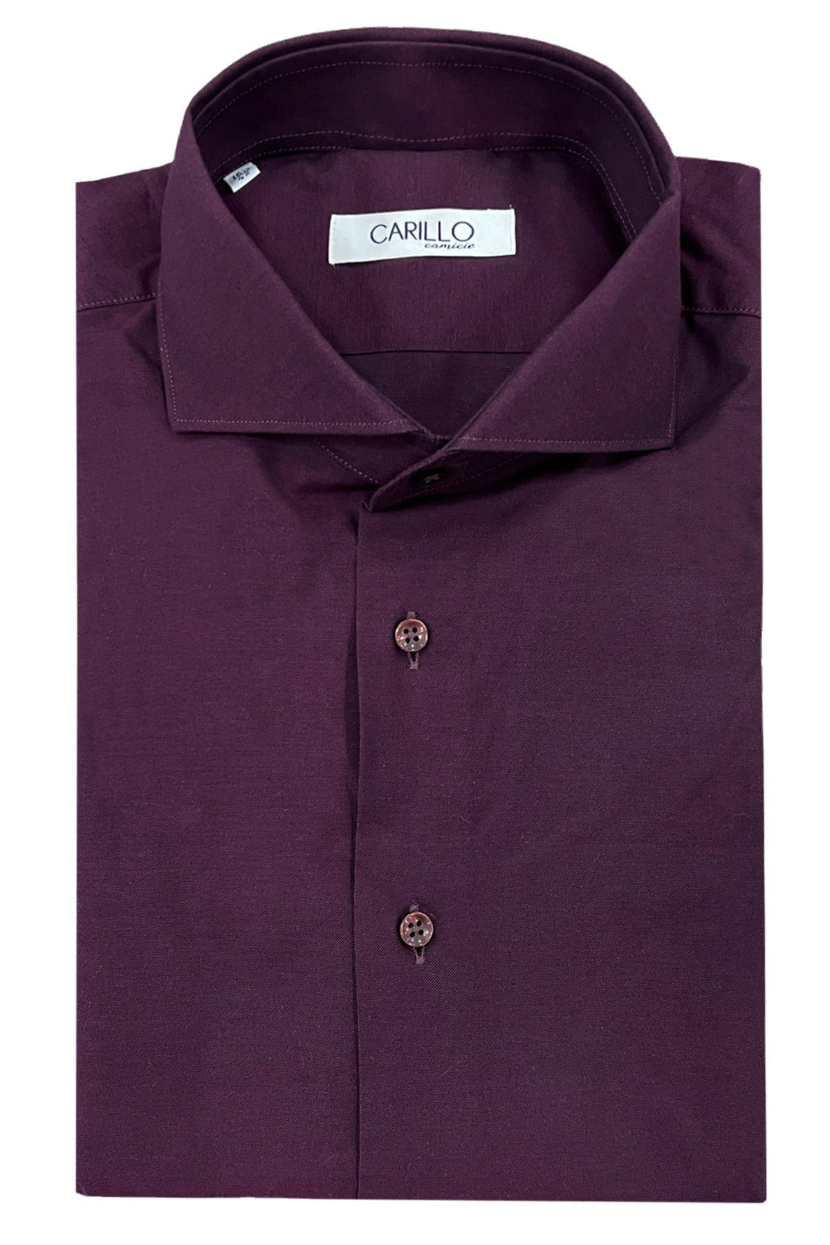 Camicia uomo slim color prugna bottone tono su tono maniche lunghe