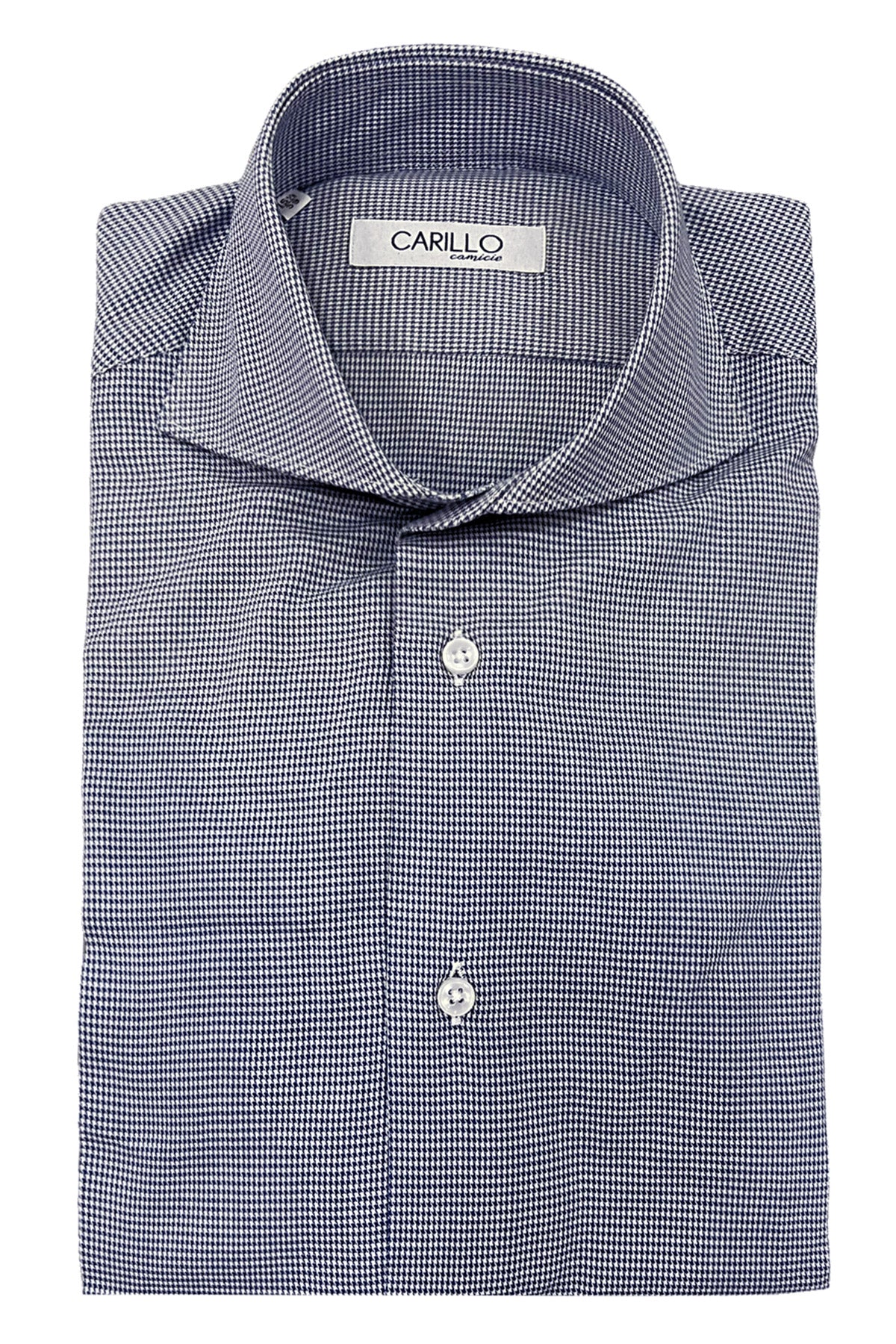 Camicia uomo slim fantasia micro pied de poule blu su fondo bianco