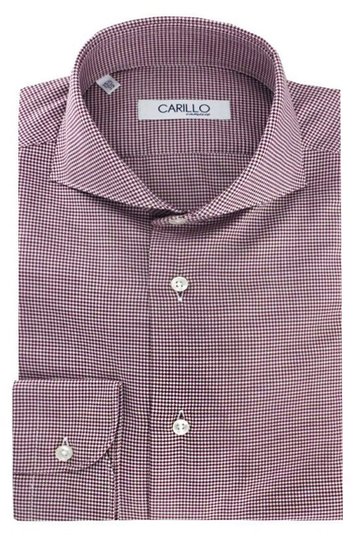 Camicia uomo slim  fantasia micro pied de poule bordeaux