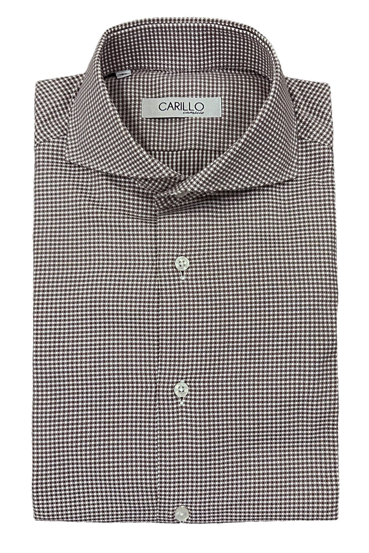 Camicia uomo slim fantasia microquadro marrone bianco
